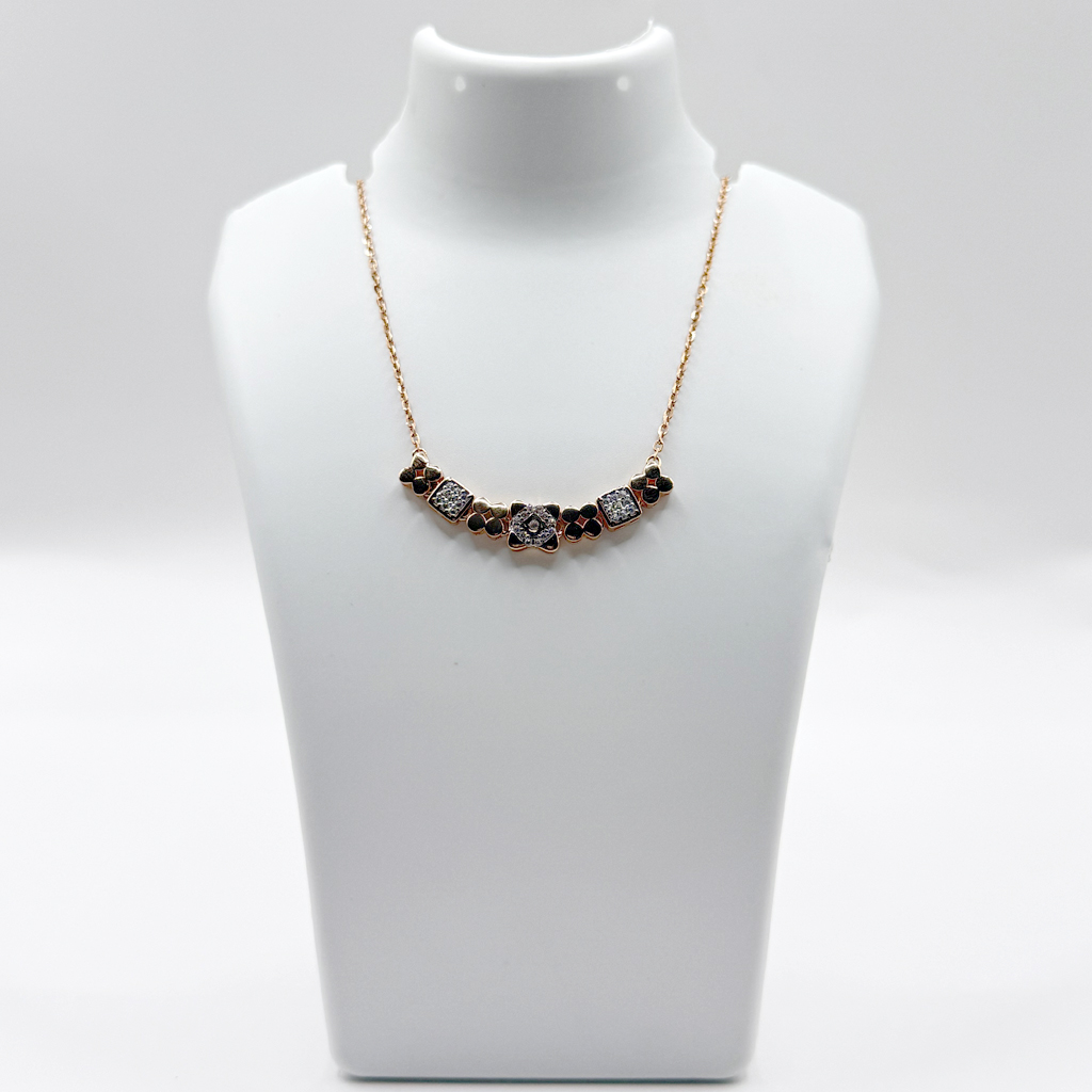 Rose Gold Floral &amp; Geometric Charm Necklace with Stone Accents