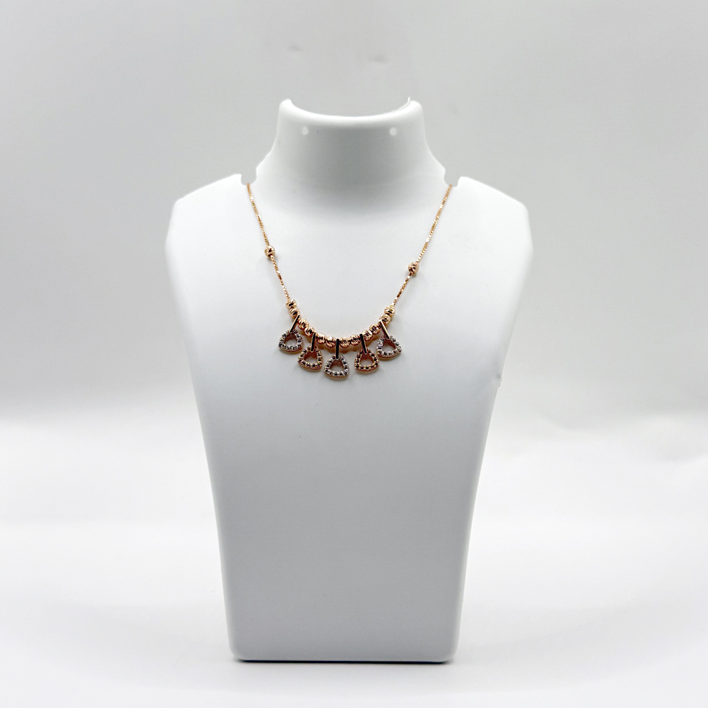 Rose Gold Teardrop Charm Necklace with Sparkling Stone Accents