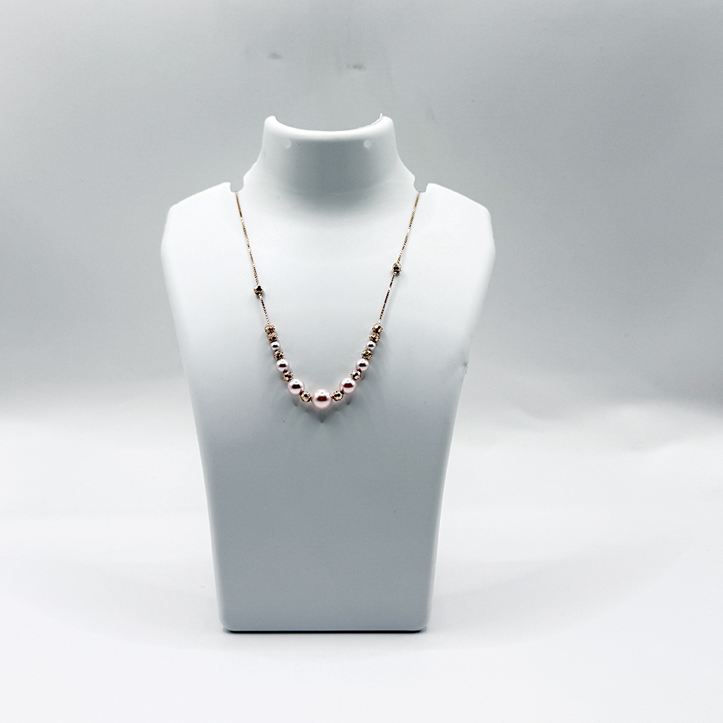 Rose Gold Beaded Necklace with Polished Spheres &amp; Textured Accents