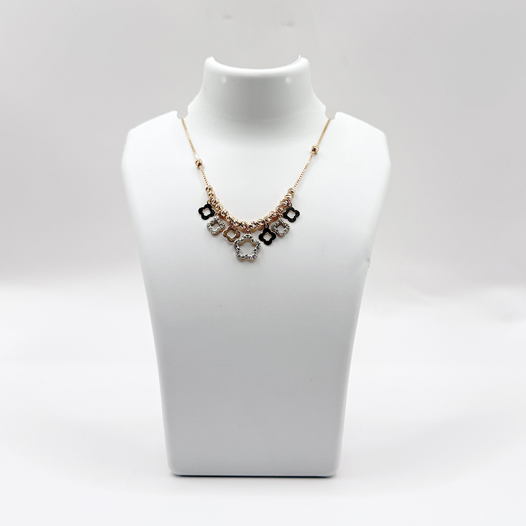 Rose Gold Multi-Charm Floral &amp; Geometric Dangle Necklace