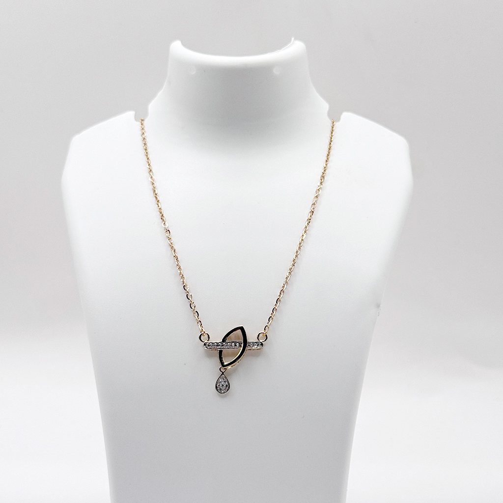 Elegant Dual-Tone Infinity Bar Pendant Necklace with Teardrop Crystal