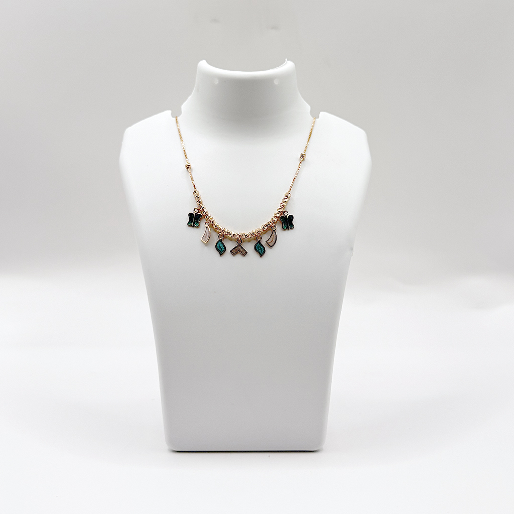 Elegant Green Enamel Charm Necklace with Gold Accents