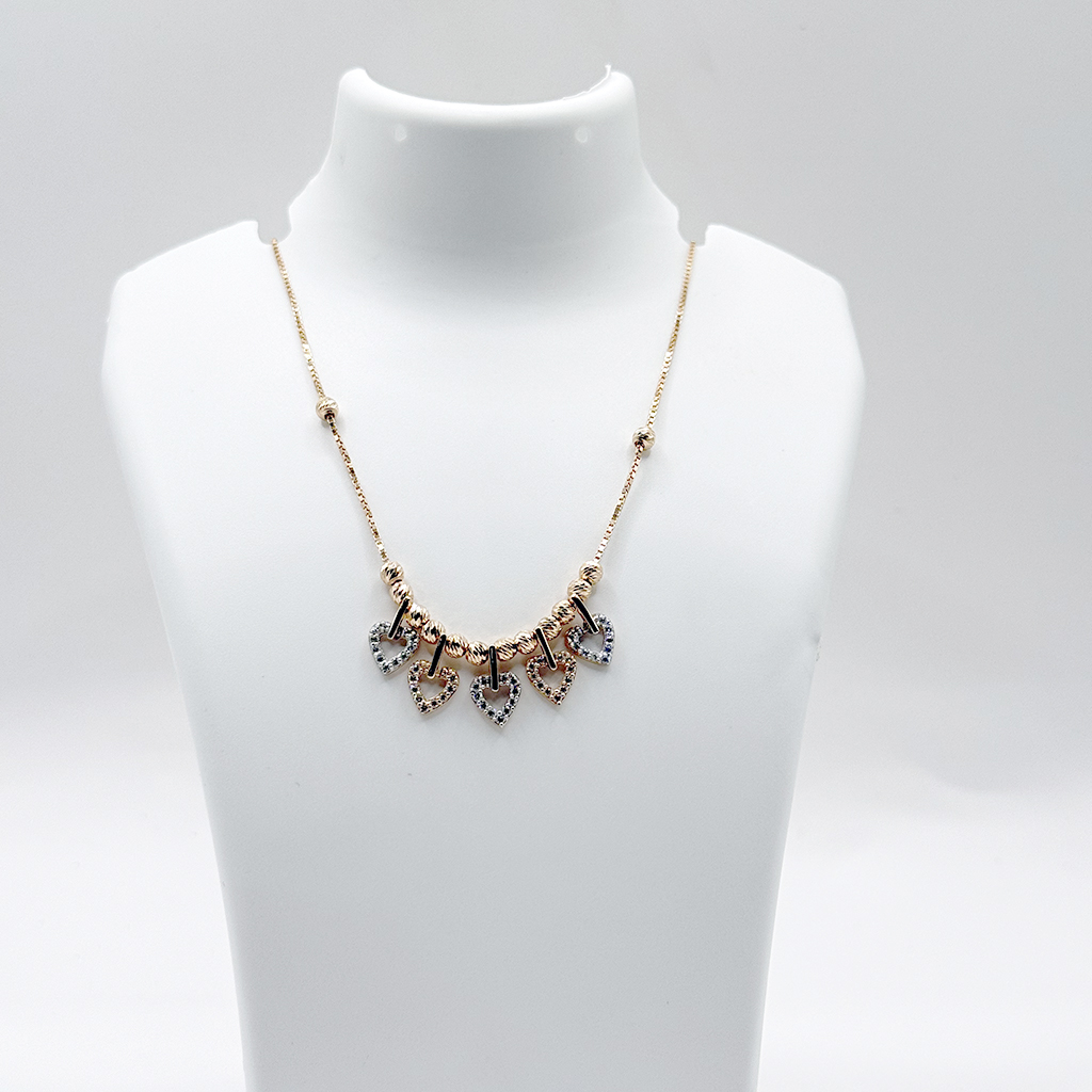 Sparkling Heart Charm Necklace – Gold-Plated With CZ Embellished Dangling Hearts