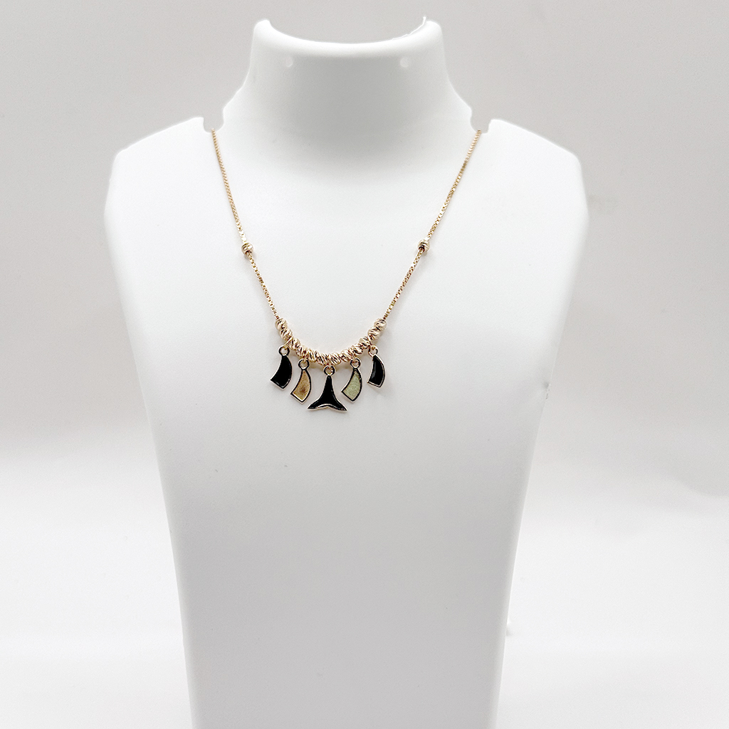 Gold-Tone Charm Necklace with Black &amp; Pearl Shell-Inspired Dangling Pendants