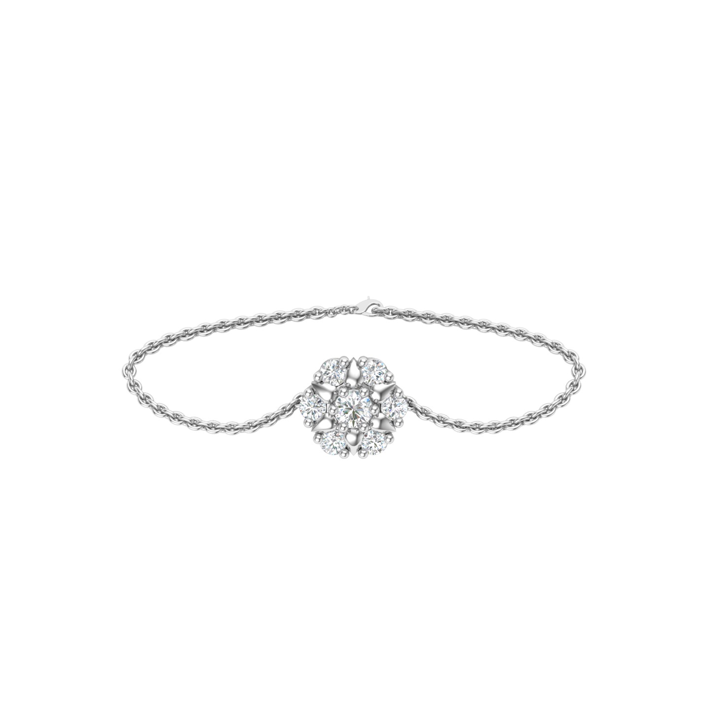 Classic Floral Cluster Diamond Bracelet in White Gold