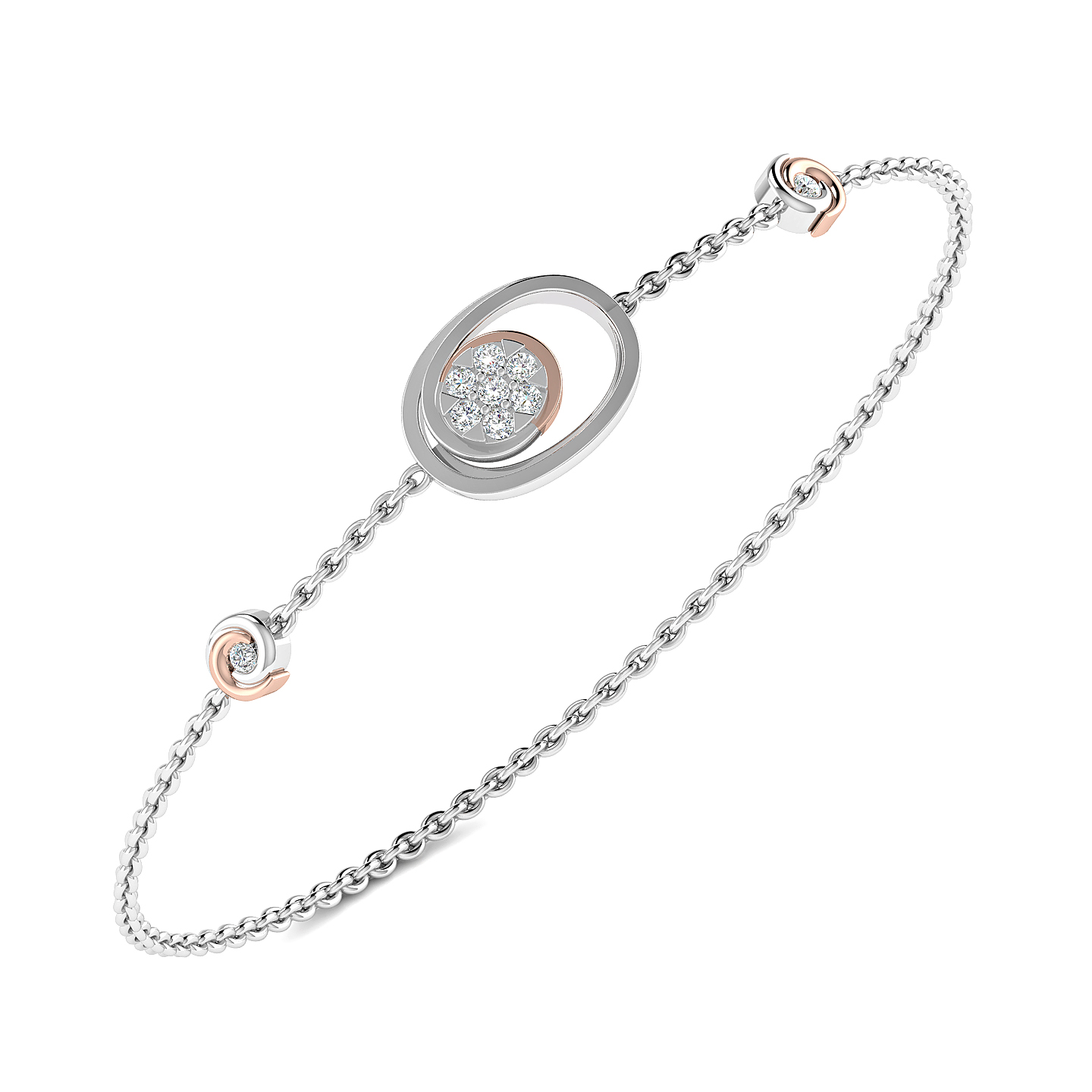 Dual-Tone Oval Bloom Diamond Bracelet