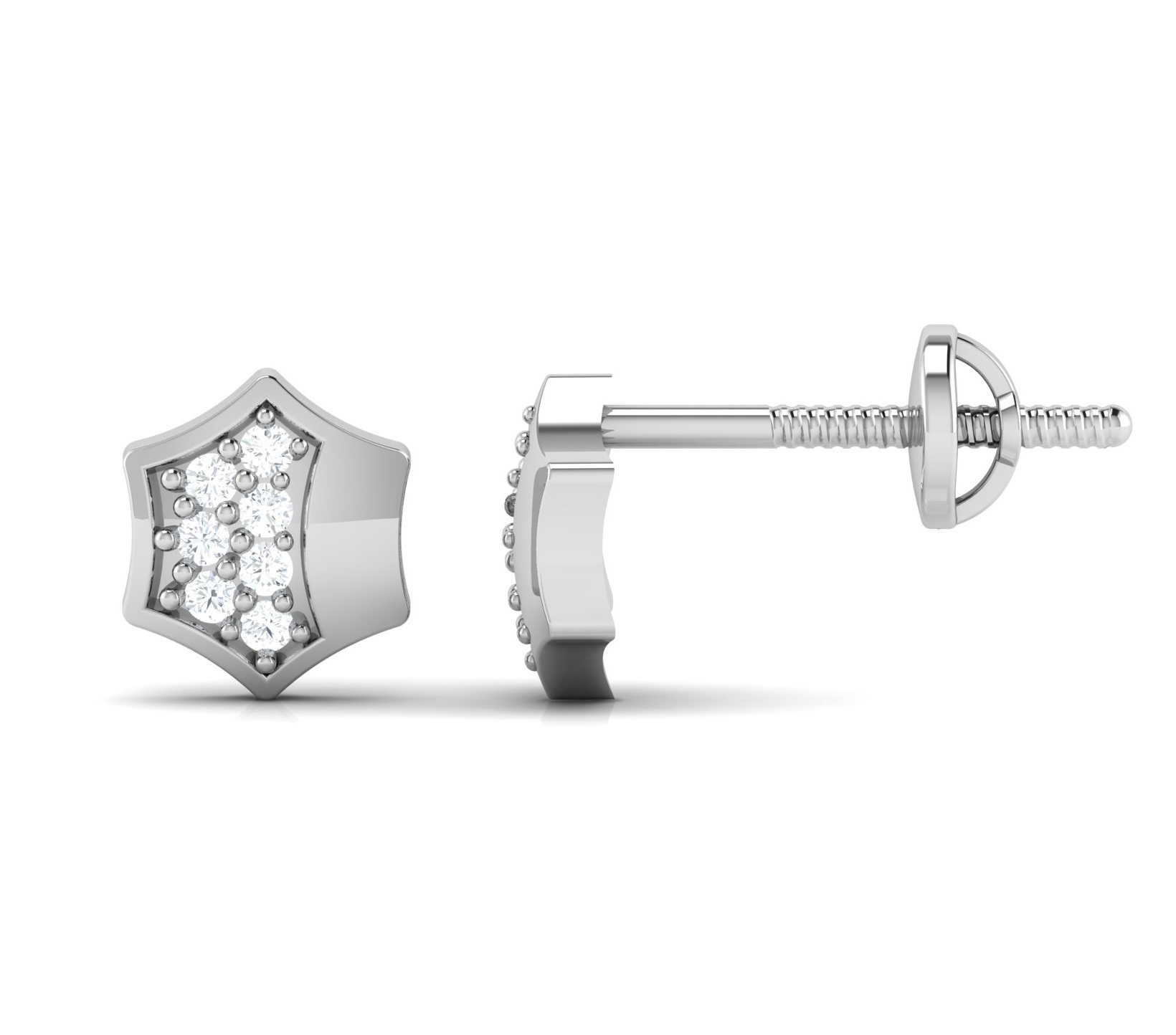 Shield Spark Diamond Stud Earrings in White Gold