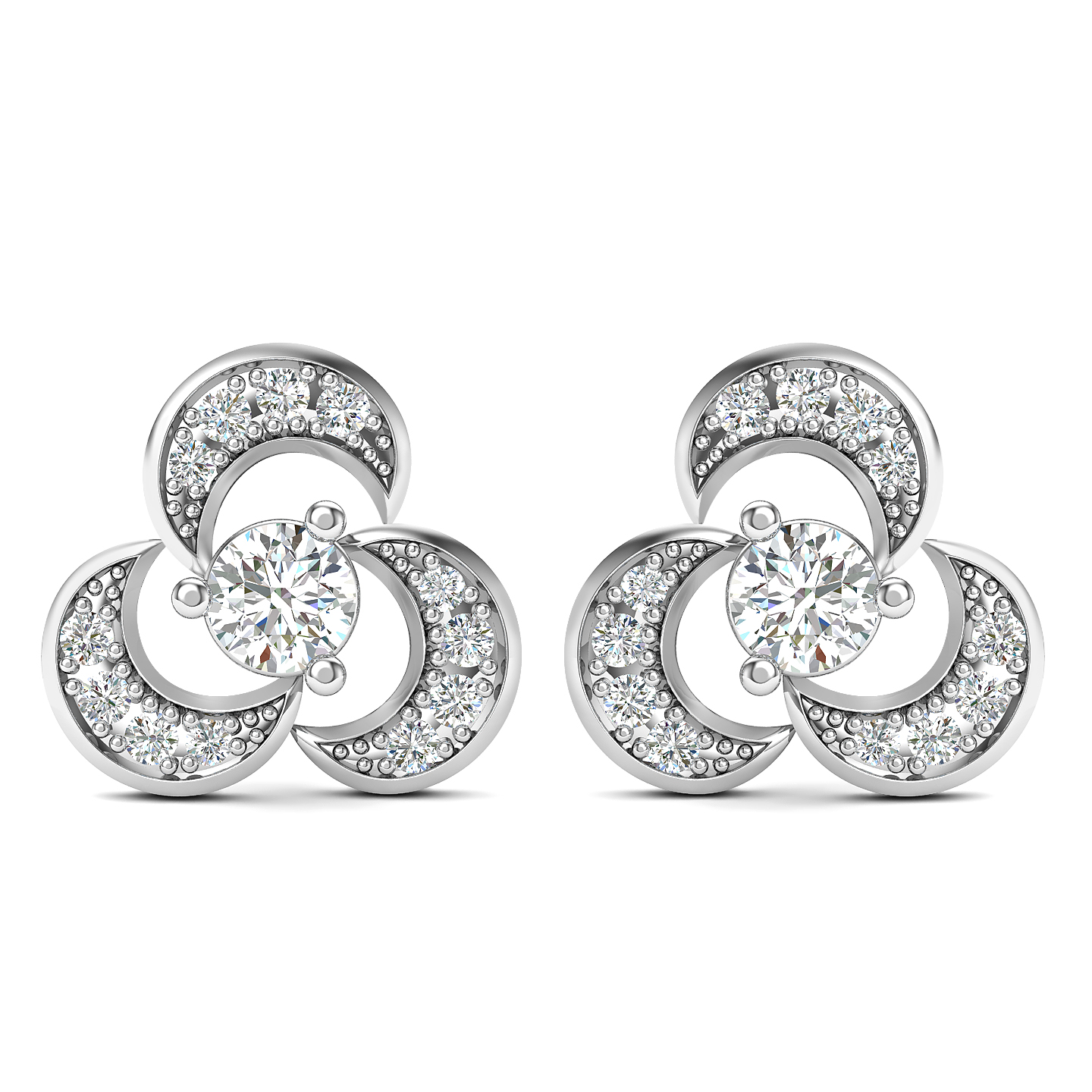 Celestial Swirl Diamond Stud Earrings in White Gold