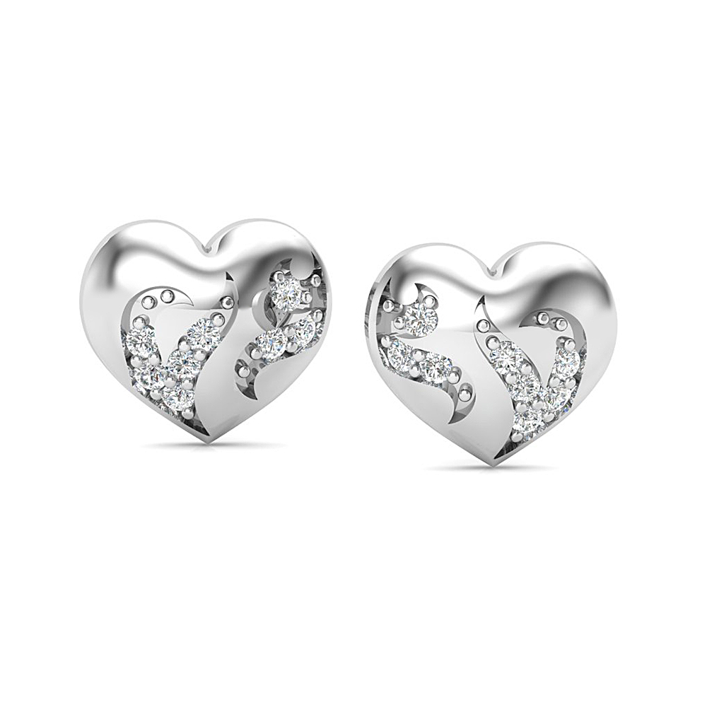 Sparkling Flame Heart Diamond Stud Earrings
