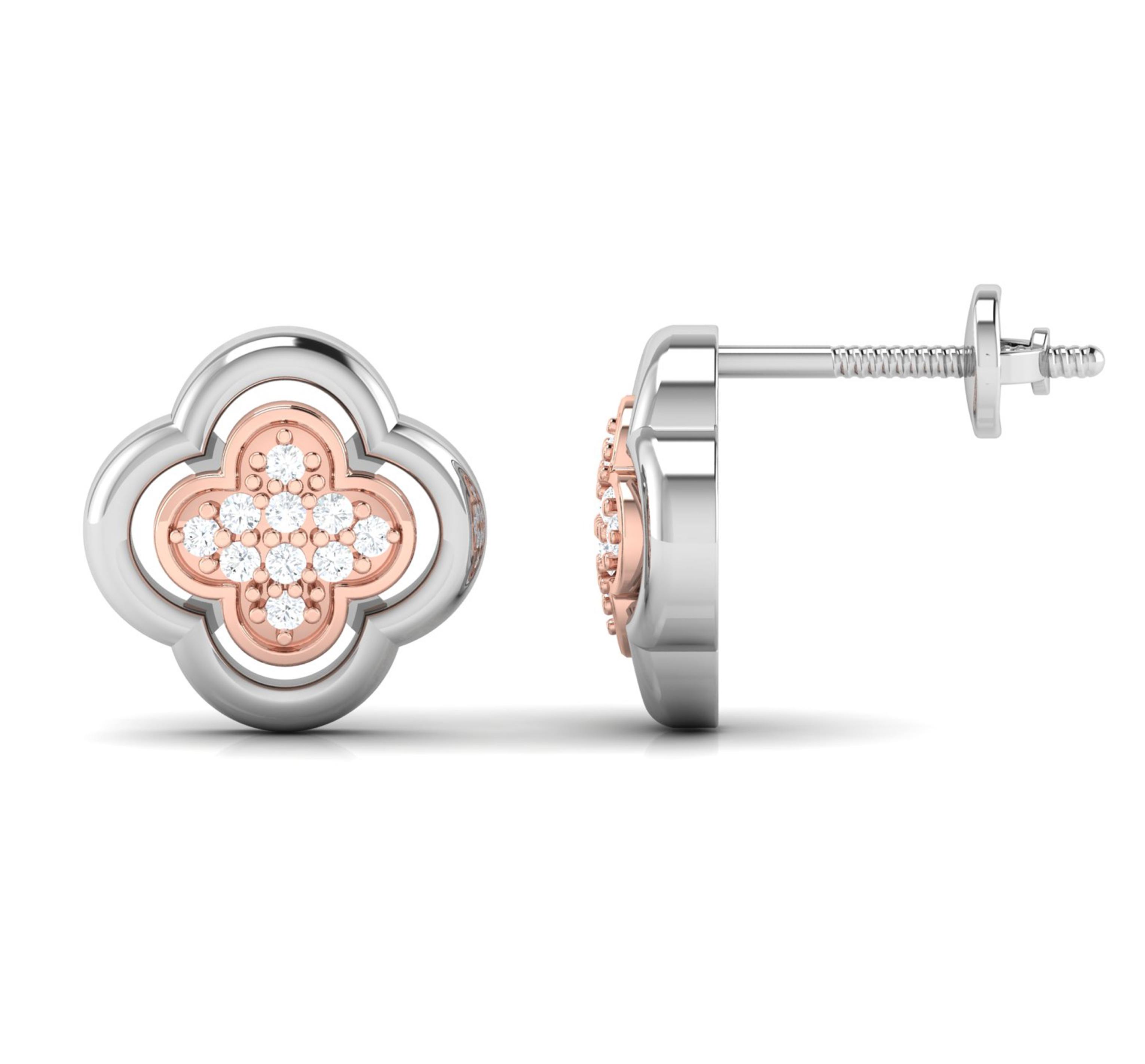 Dual-Tone Clover Bloom Diamond Stud Earrings