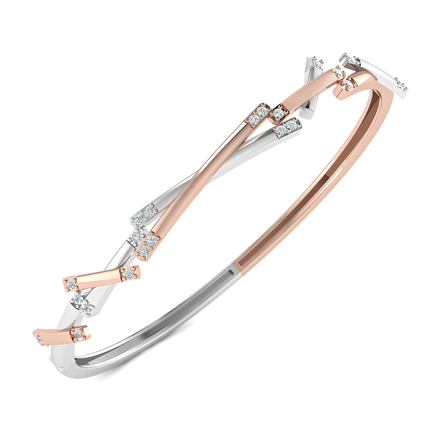 Two-Tone Crisscross Diamond Bar Bangle
