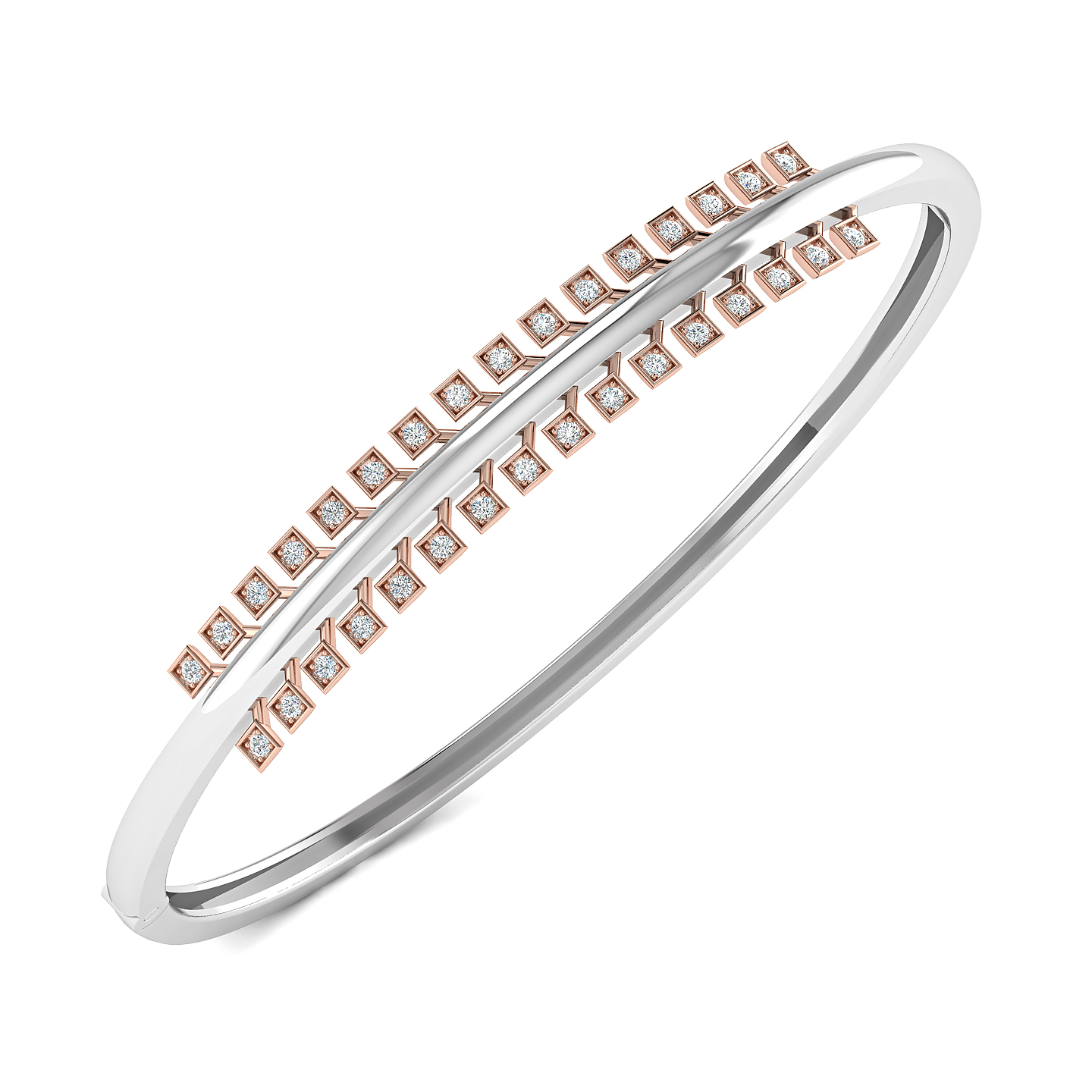Two-Tone Geometric Diamond Square-Link Bangle