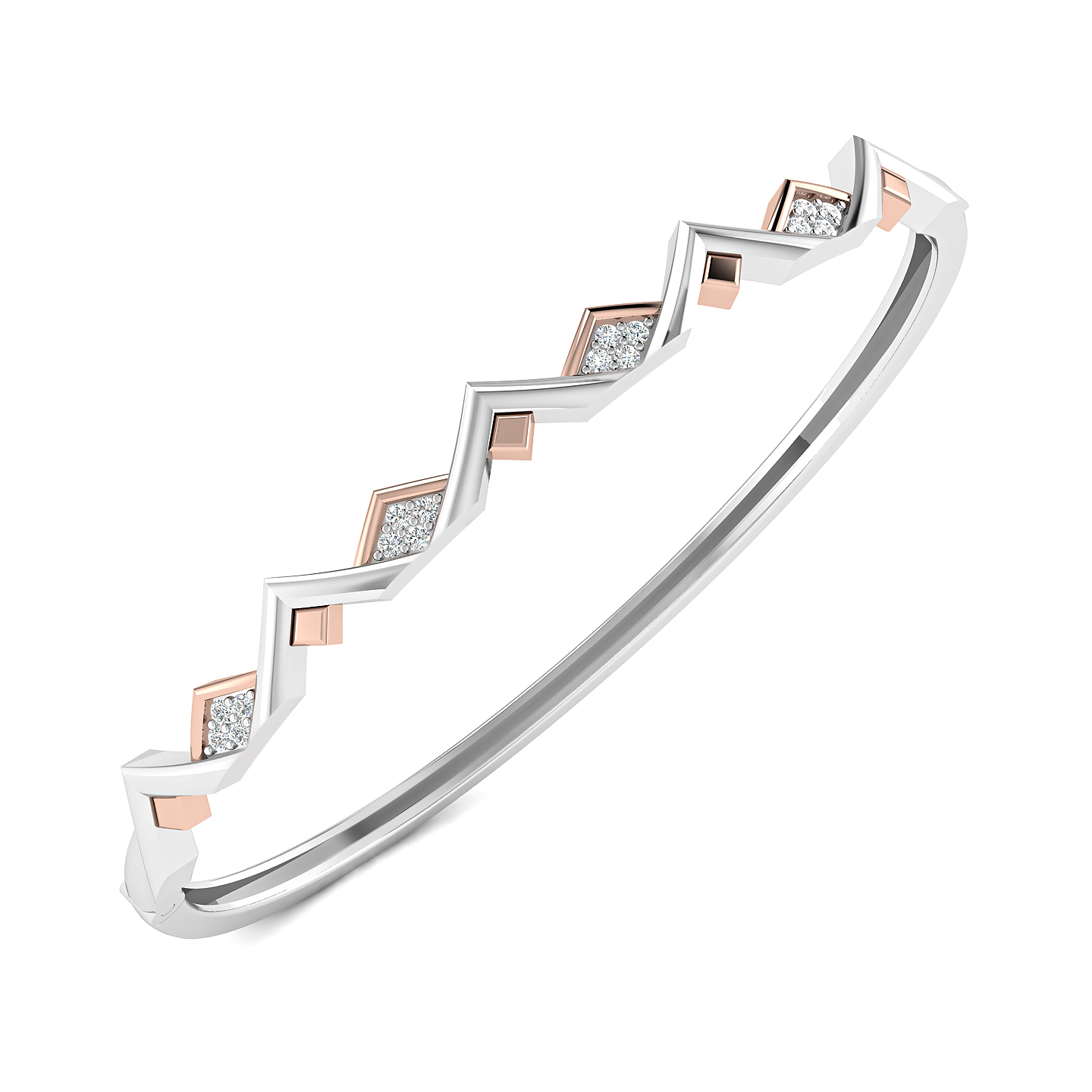 Two-Tone Zigzag Diamond Accent Bangle