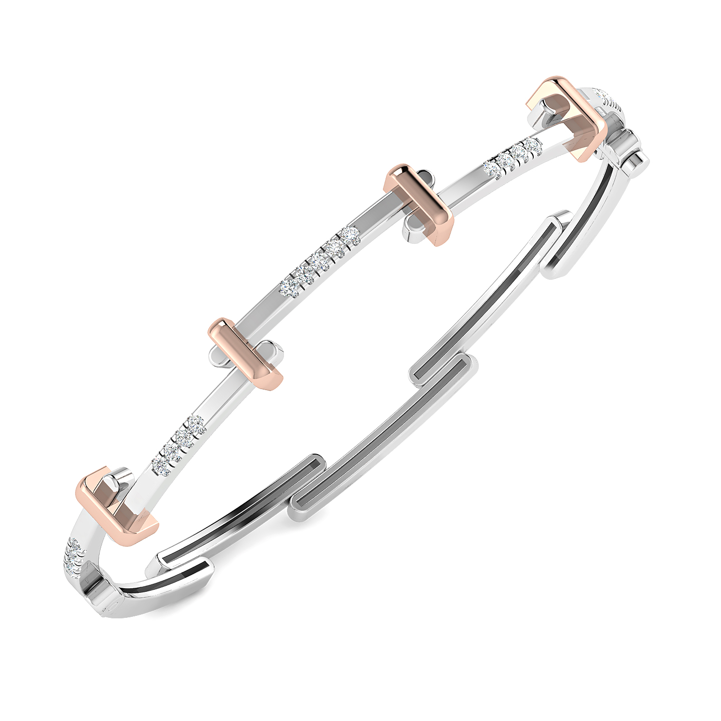 Two-Tone Geometric Diamond Bar Bangle