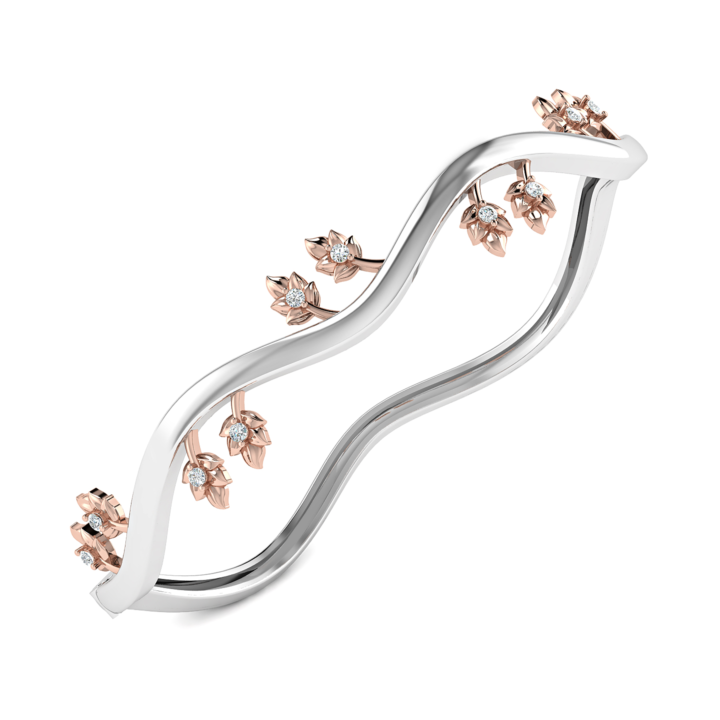 Blossom Cascade Dual-Tone Diamond Bangle