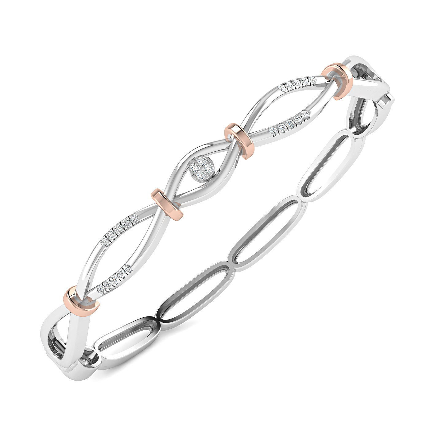 Interlinked Harmony Dual-Tone Diamond Bangle