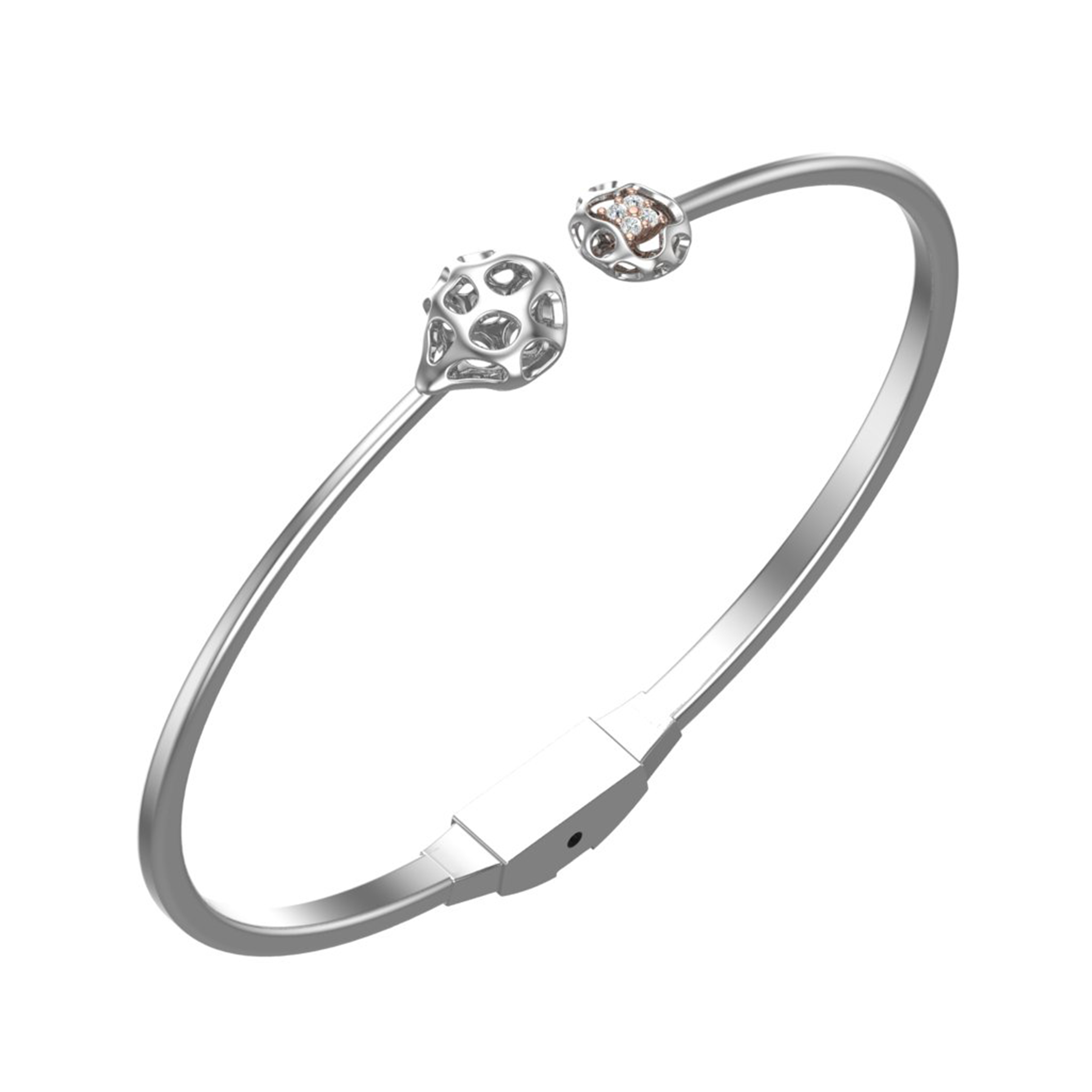 Contemporary Open-Ended Diamond Mesh Bangle in Sleek White Finish