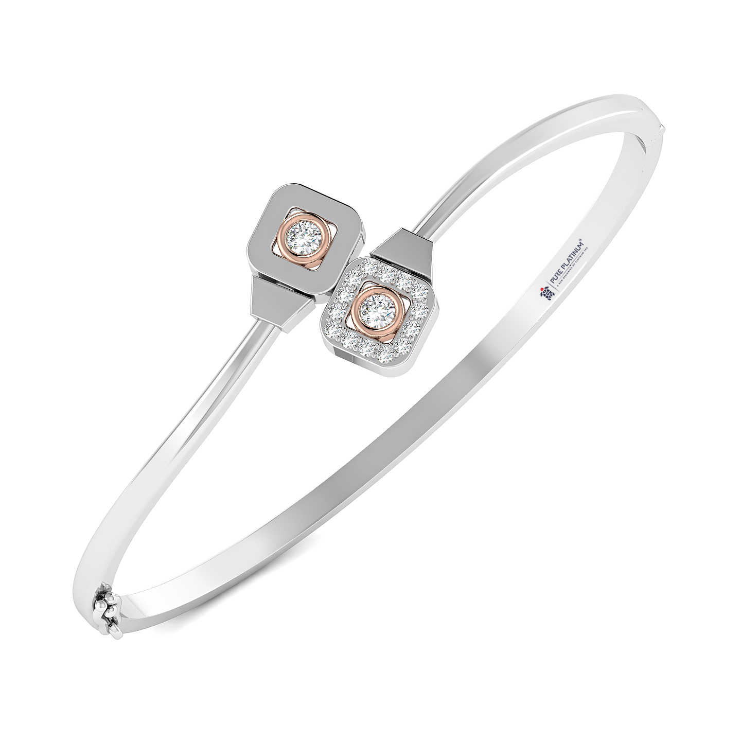 Dual-Tone Diamond Cushion-Head Open Bangle with Modern Minimalist Design