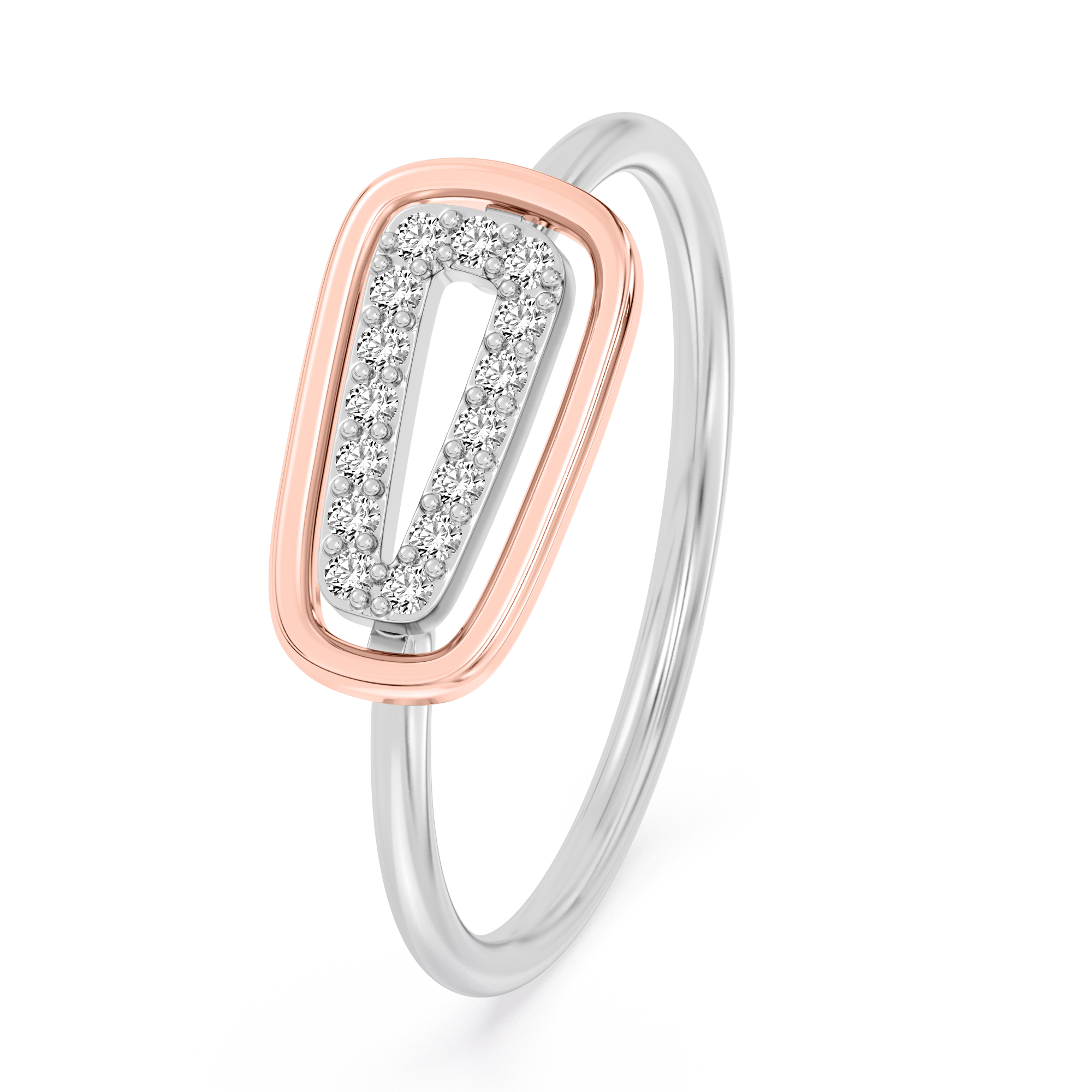 Dual-Tone Geometric Diamond Ring with Modern Tapered Halo Design