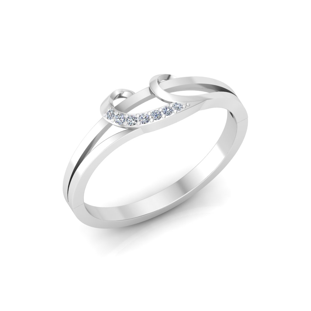 Graceful Wave Diamond Ring in Sleek White Metal