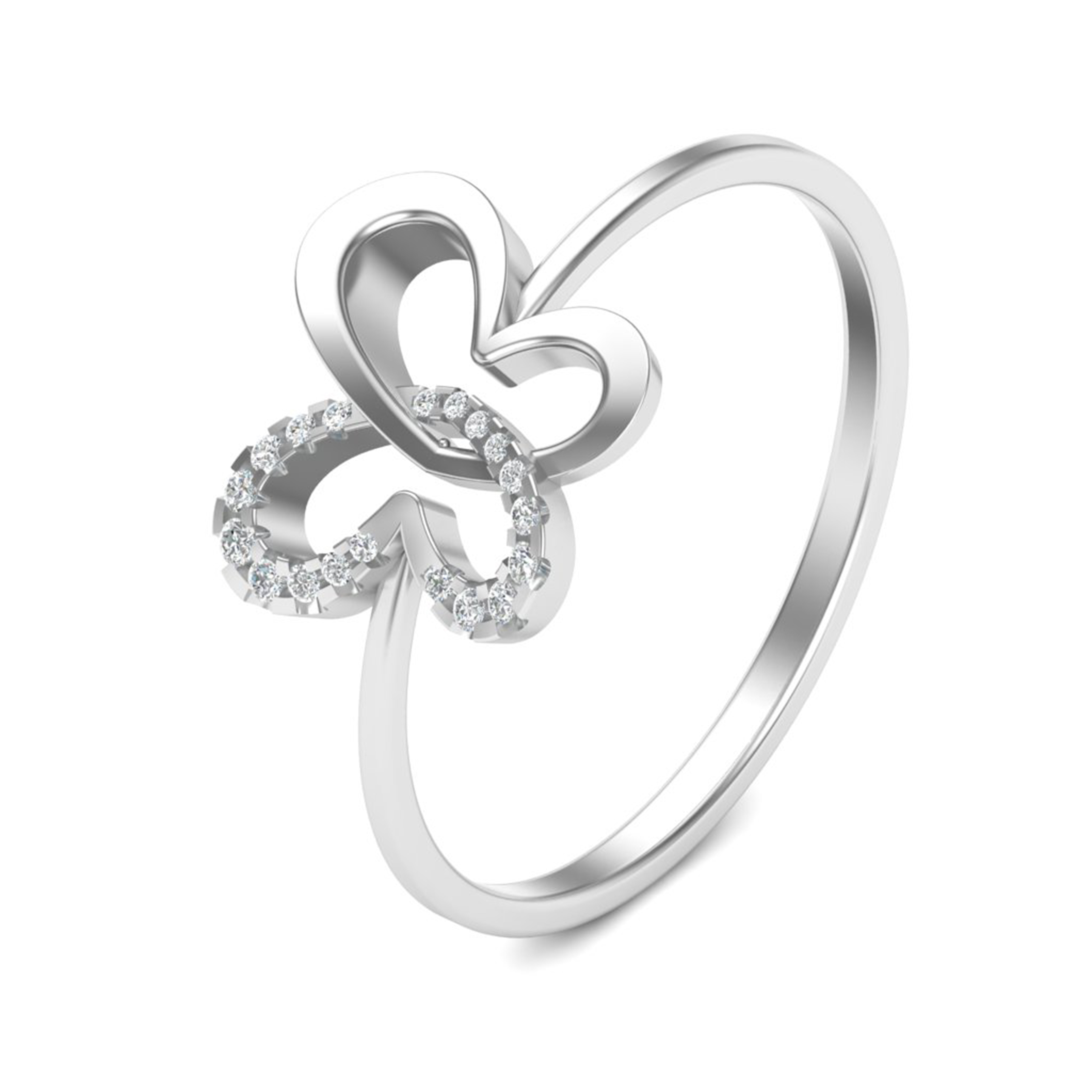 Butterfly Bloom Diamond Ring in Sleek White Metal