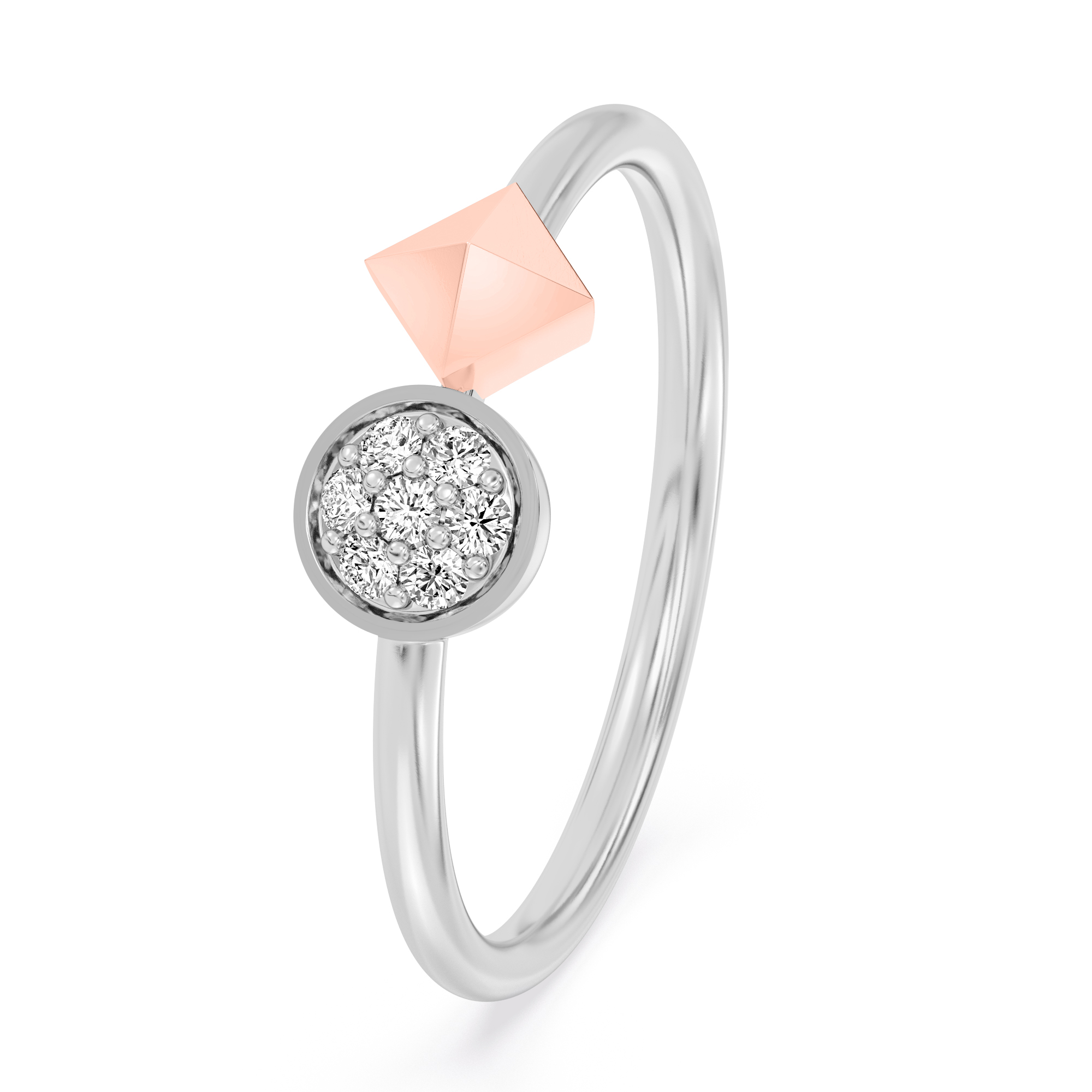 Two-Tone Geometric Spark Diamond Ring – Modern Minimalist Elegance