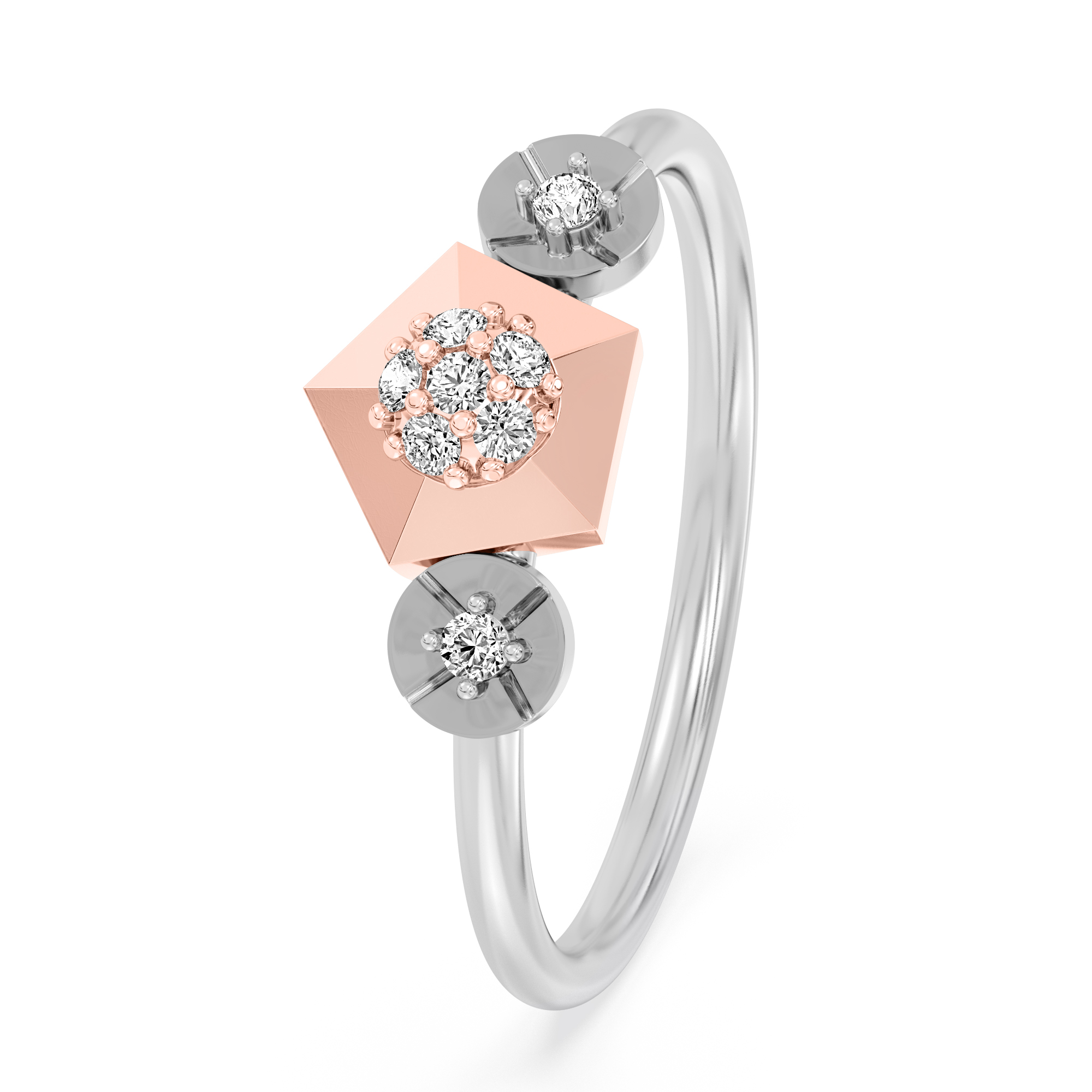 Two-Tone Prism Cluster Diamond Ring – Contemporary Geometric Elegance