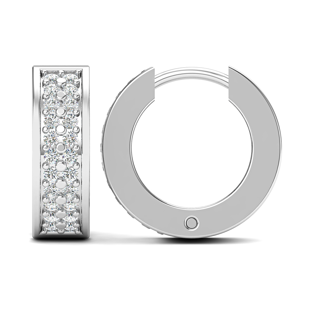 Brilliant Pave-Set Diamond Hoop Earrings in Polished White Metal