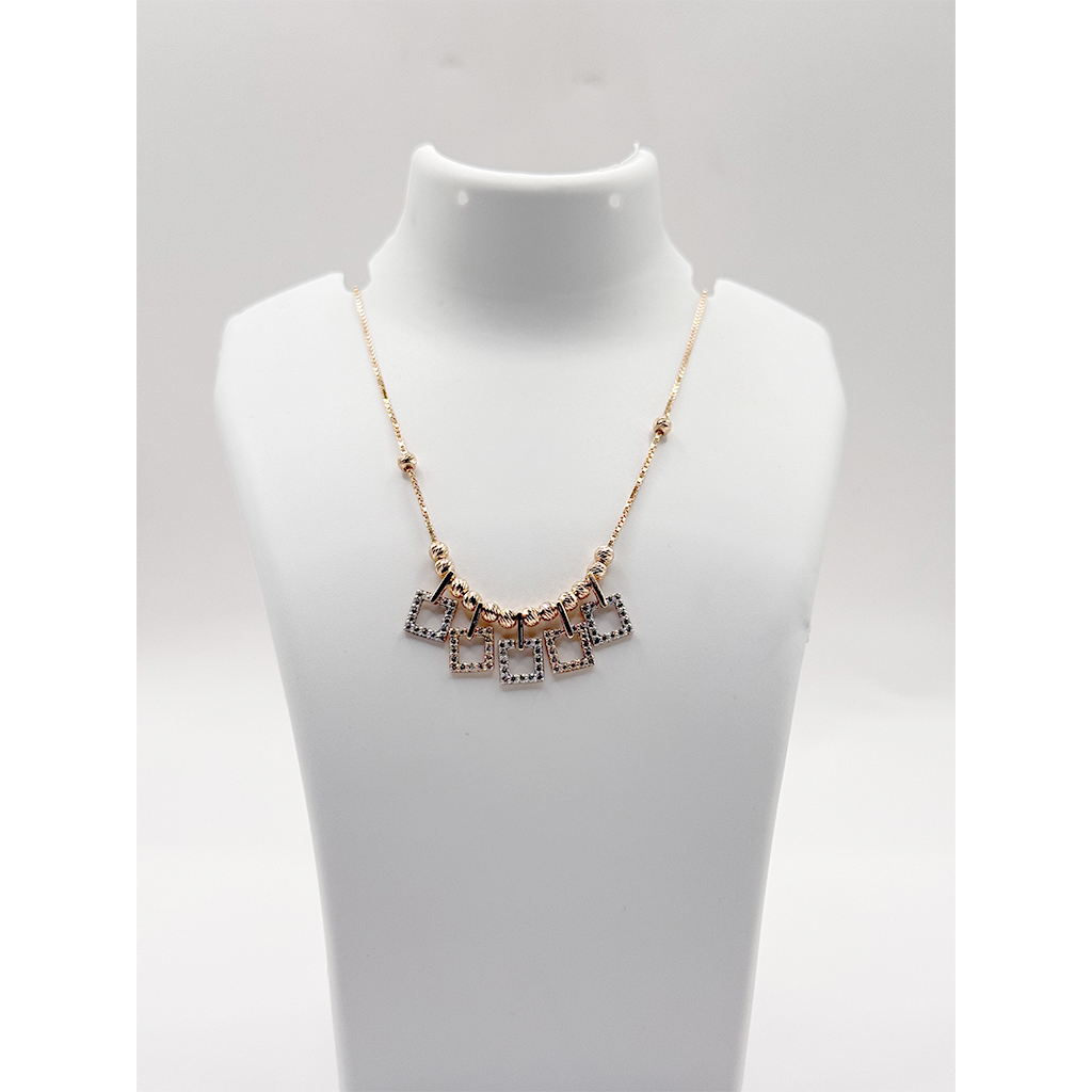 Elegant Gold Necklace with Crystal-Studded Square Charms