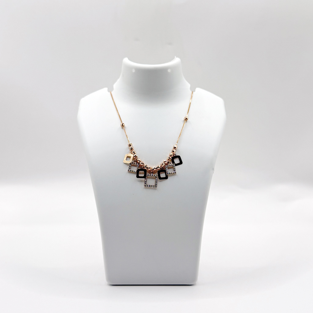 Geometric Multi-Square Charm Necklace with Crystal &amp; Enamel Accents