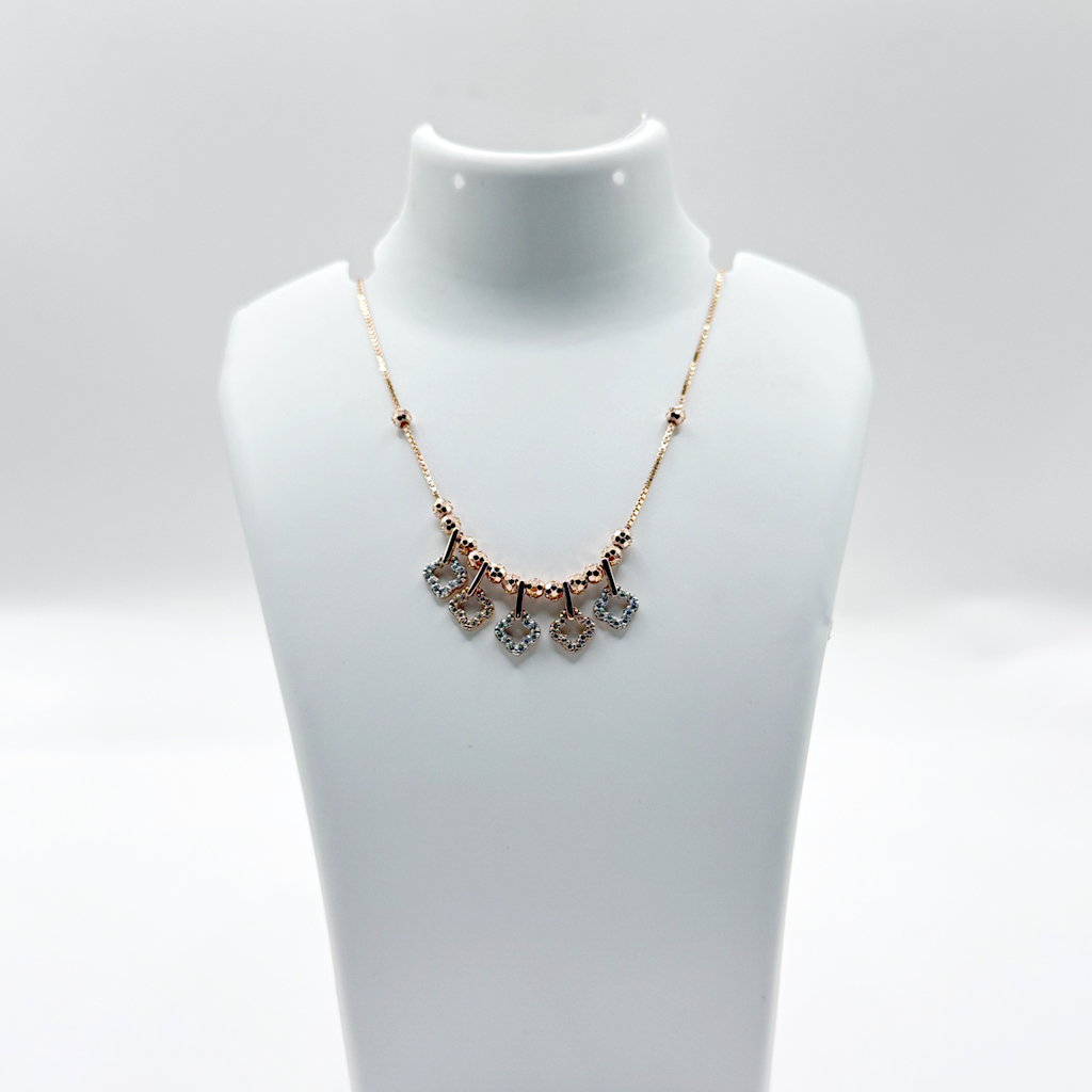 Crystal Heart Cascade Necklace with Gold Beaded Chain