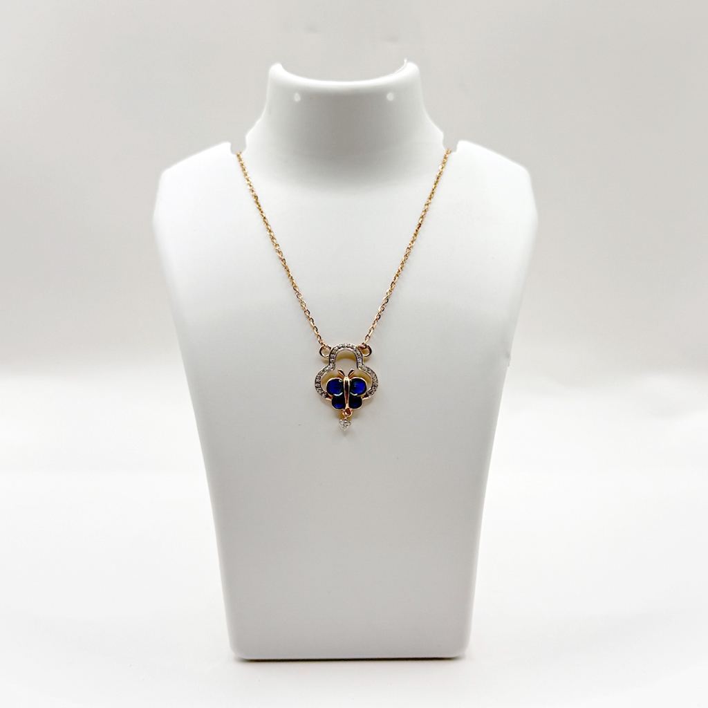 Royal Blue Enamel Clover Pendant Necklace with Crystal Halo