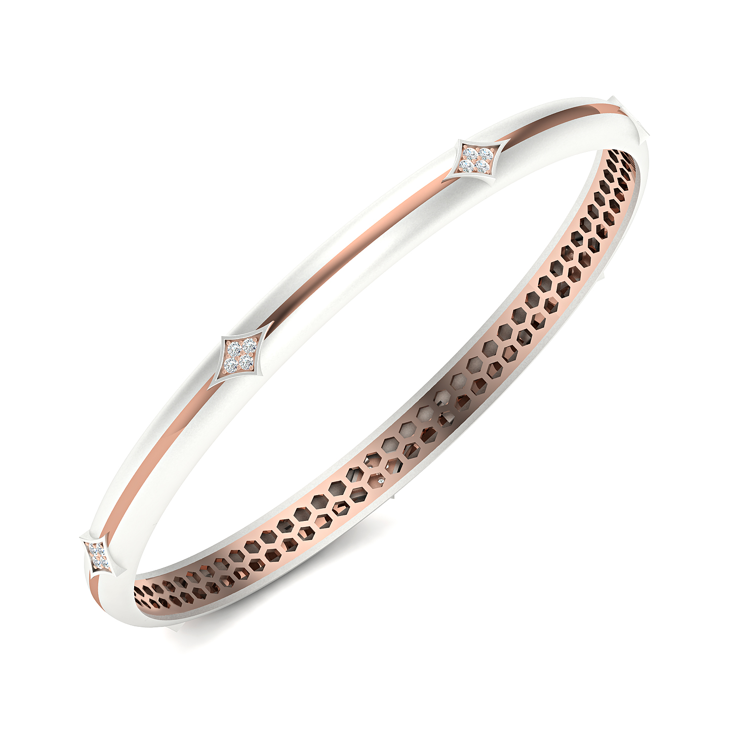 Dual-Tone Diamond Accent Bangle with Elegant Star-Set Detailing
