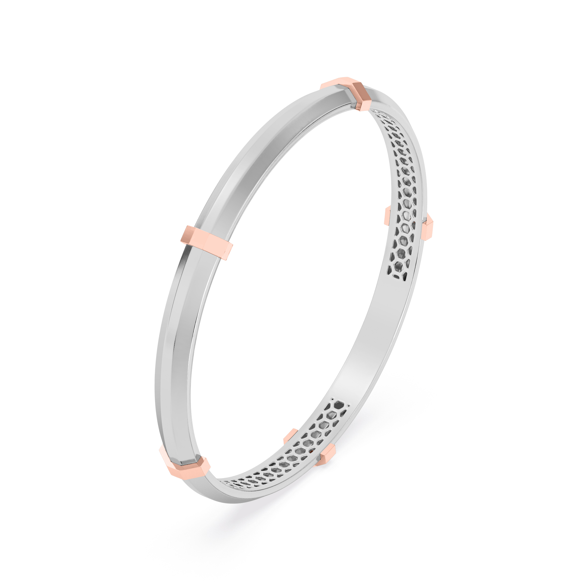 Modern Dual-Tone Accent Bangle with Geometric Rose-Gold Detailing