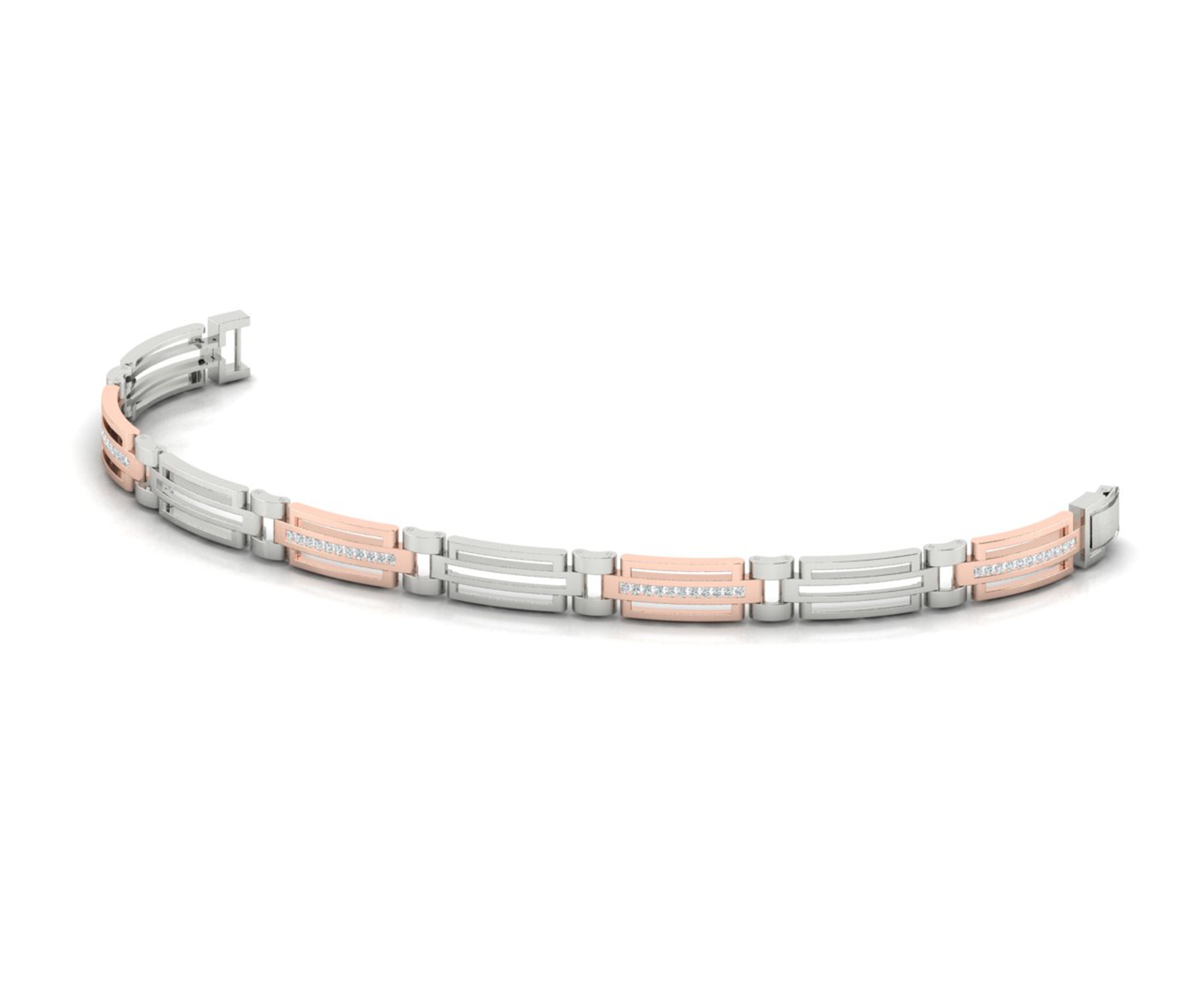 Dual-Tone Diamond Link Bracelet with Sleek Modern Bar Detailing