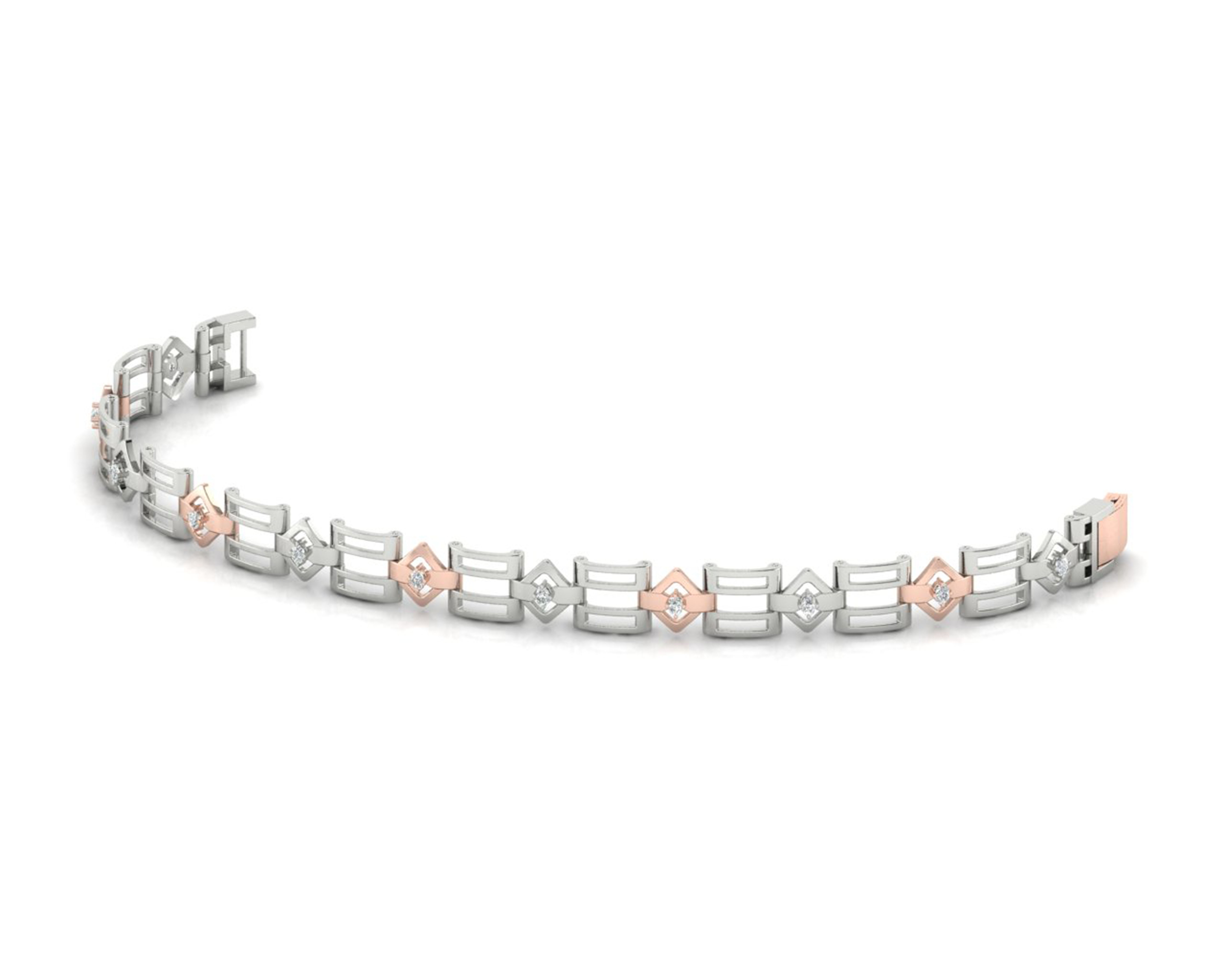 Geometric Dual-Tone Diamond Link Bracelet with Modern Openwork Design