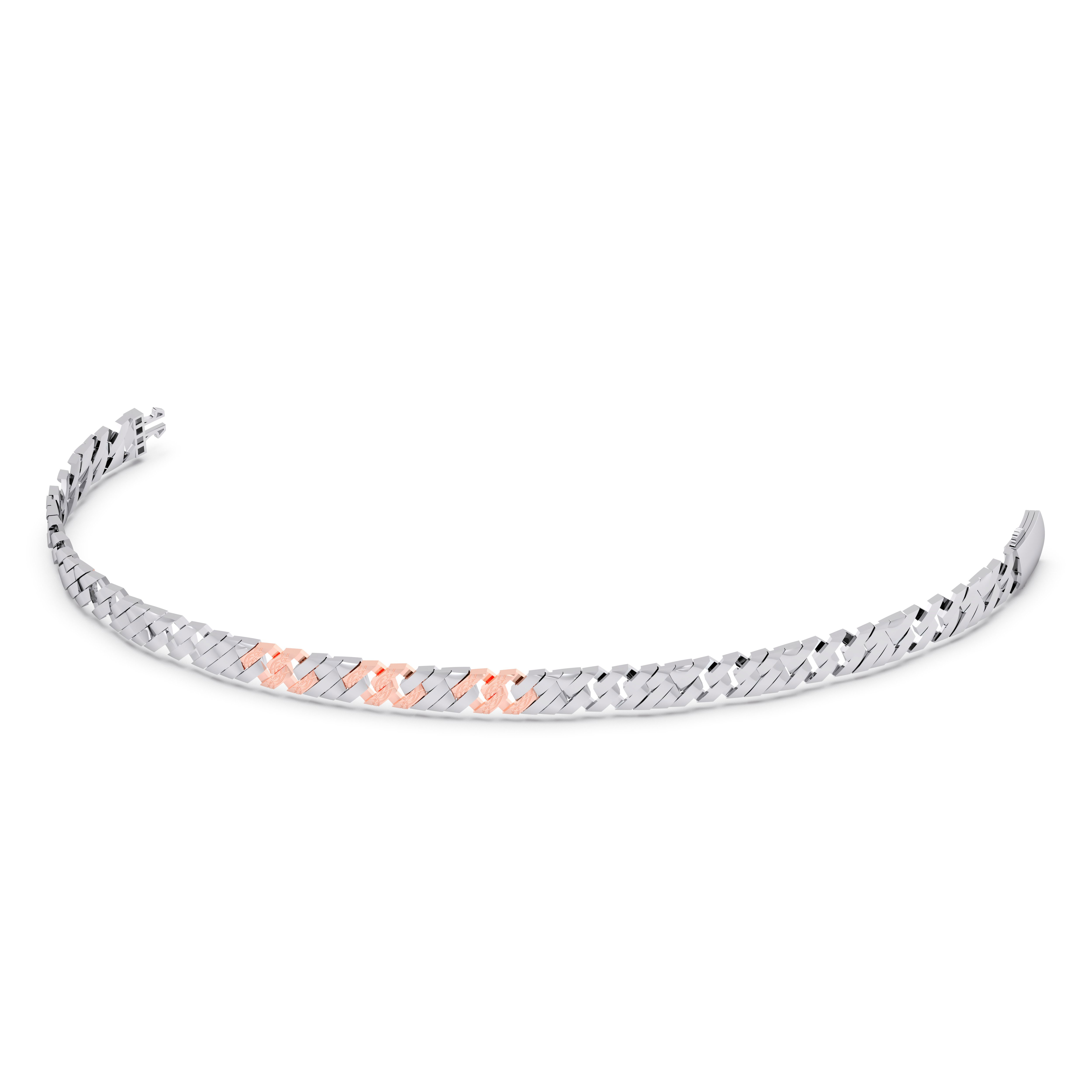 Dual-Tone Herringbone Link Bracelet – Elegant Silver with Rose Gold Accents