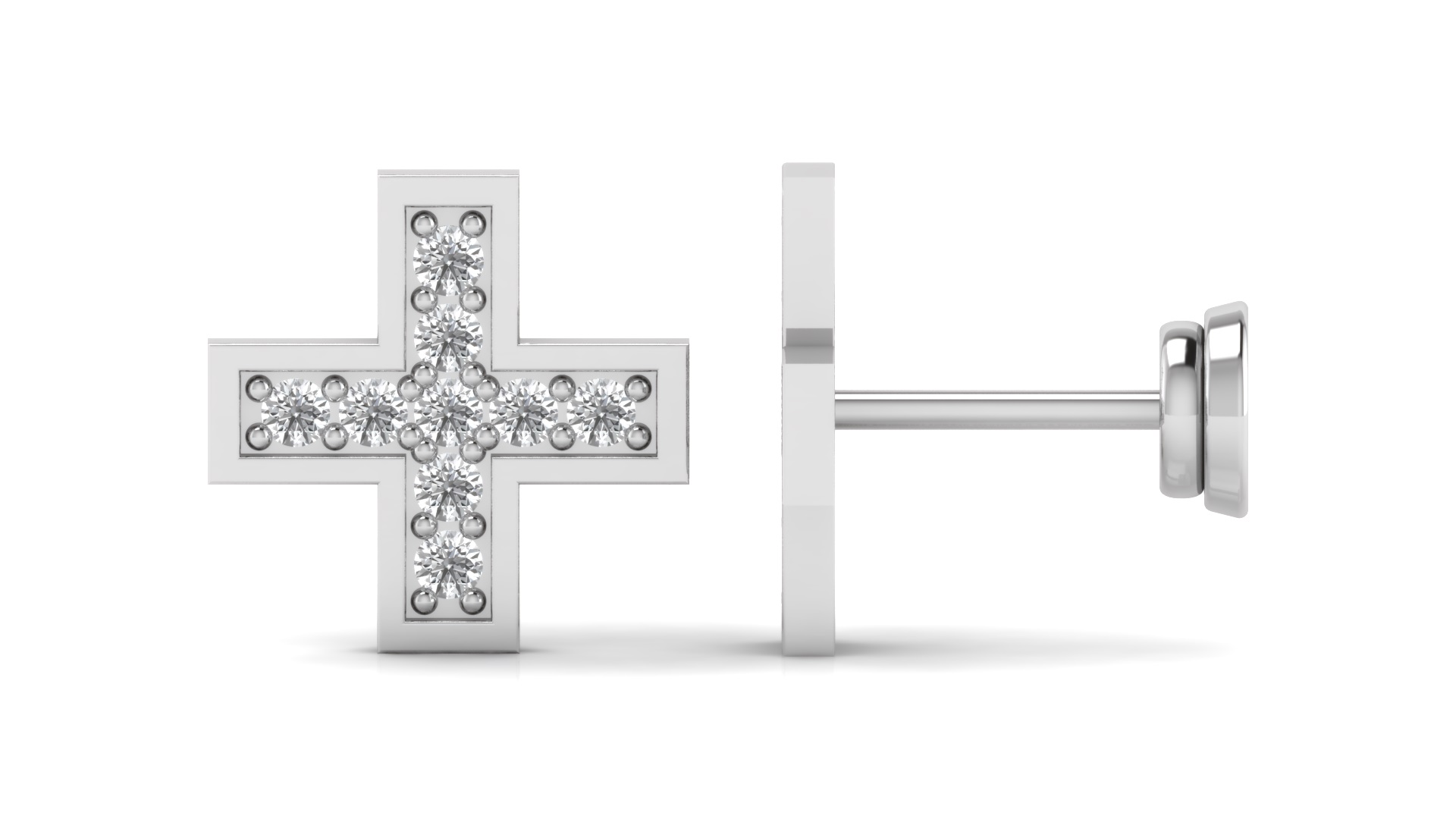 Diamond Cross Stud Earrings – Elegant Pave Religious Symbol Design