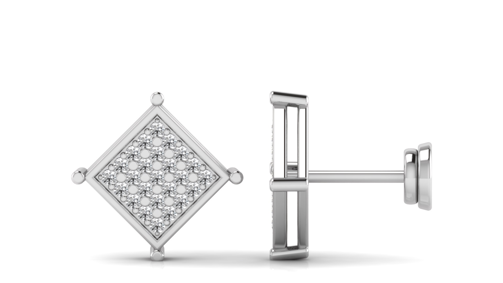 Pave Diamond Square Stud Earrings – Radiant Cluster in Modern Frame