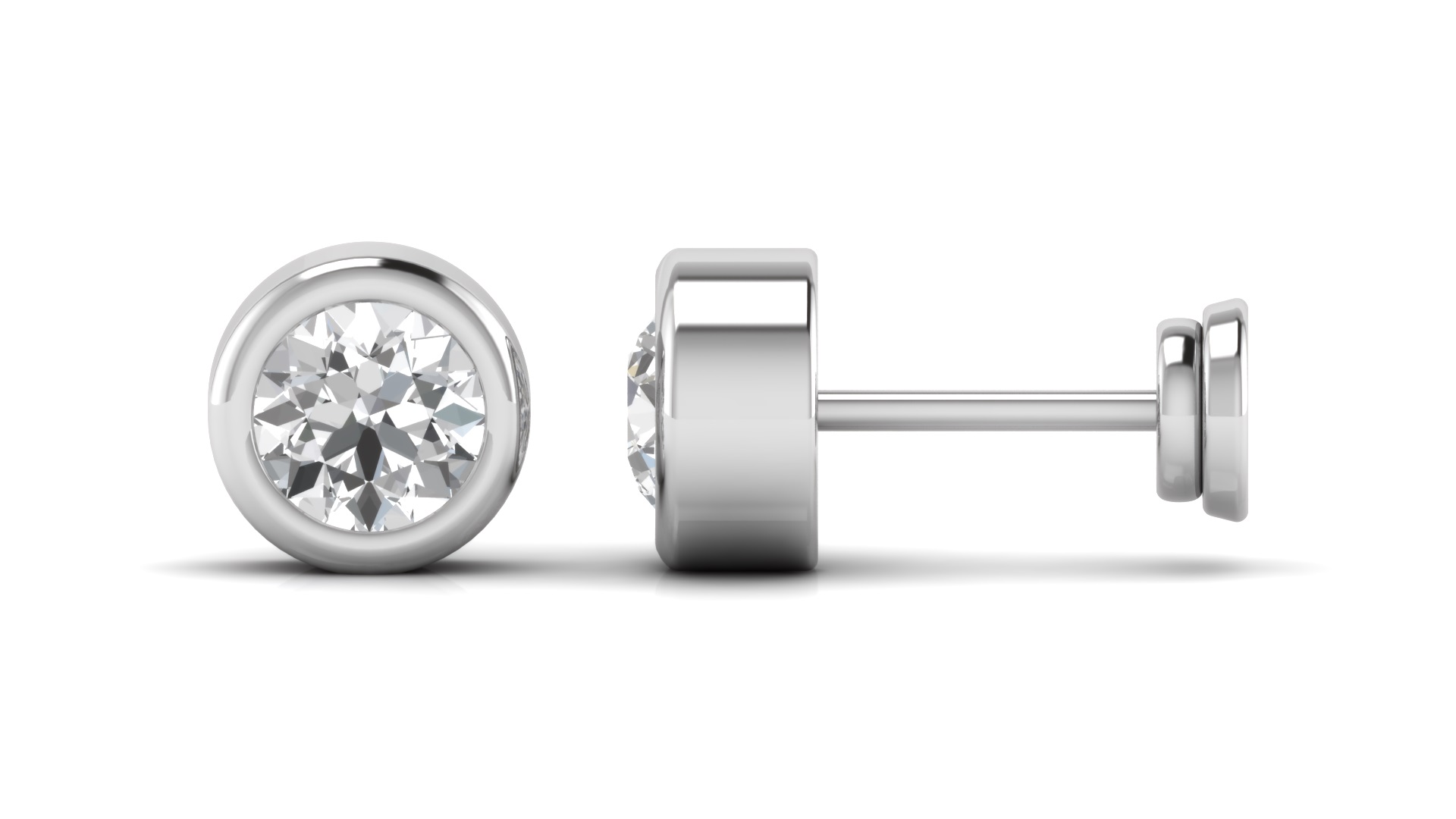 Bezel-Set Round Diamond Stud Earrings – Sleek Modern Solitaire Design