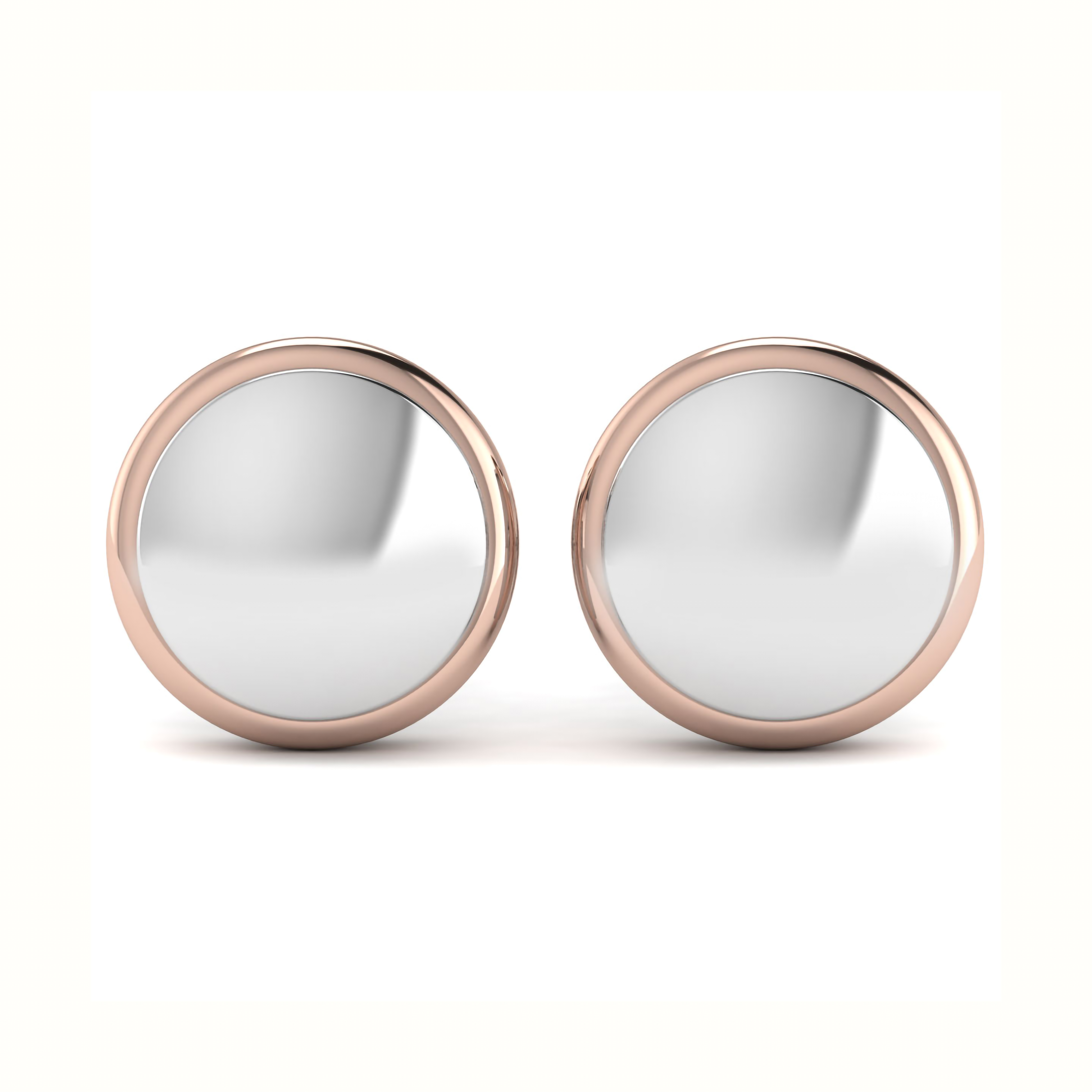 Dual-Tone Mirror-Finish Round Stud Earrings – Minimalist Rose Gold &amp; Silver Design