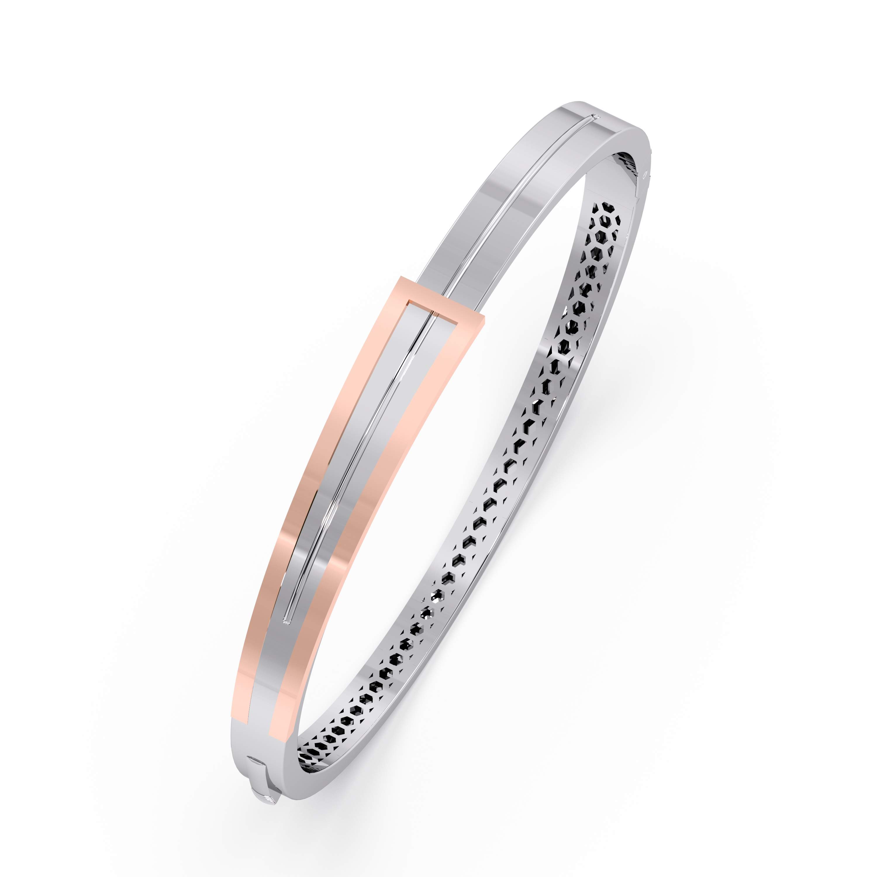Sleek Dual-Tone Linear Frame Bangle – Modern Rose Gold &amp; White Minimal Bracelet