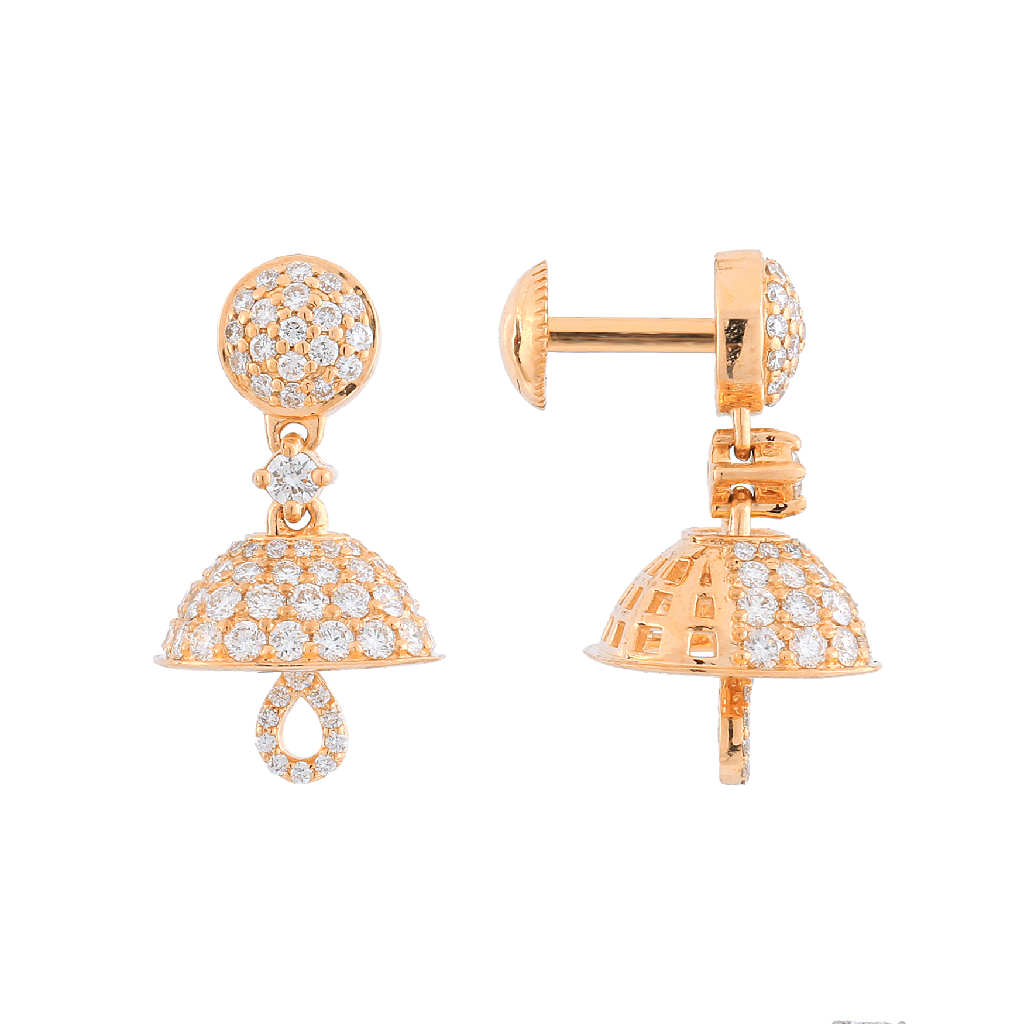 Diamond Dome Jhumka Earrings in Rose Gold Finish