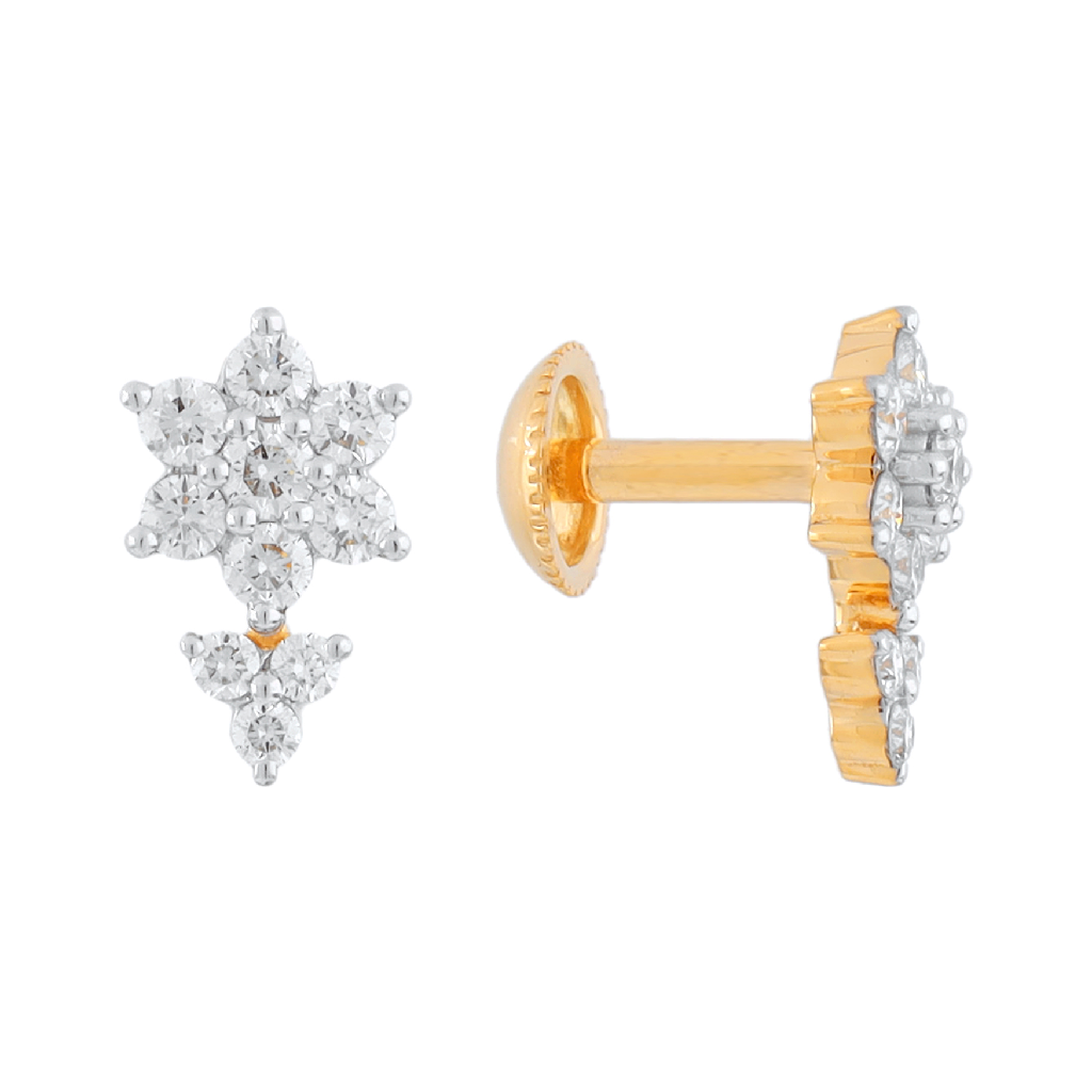 Floral Cluster Diamond Stud Earring in Yellow Gold