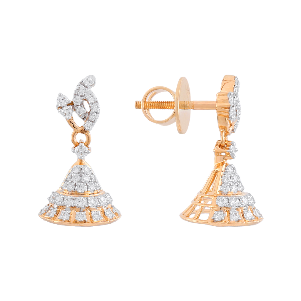Crescent Motif Diamond Jhumka Earrings in Yellow Gold