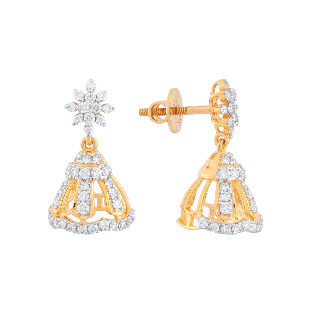 Floral Diamond Jhumka Earrings in Yellow Gold