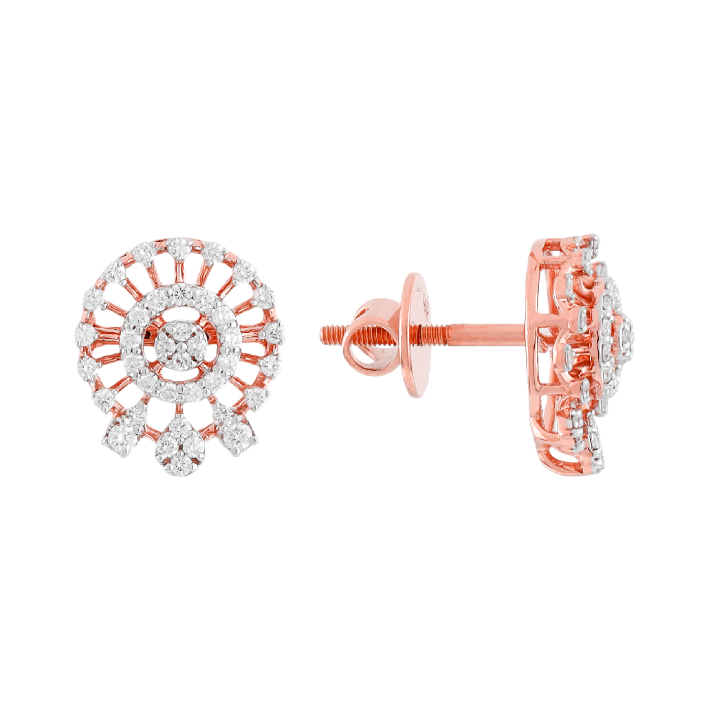 Radiant Floral Diamond Stud Earrings in Rose Gold