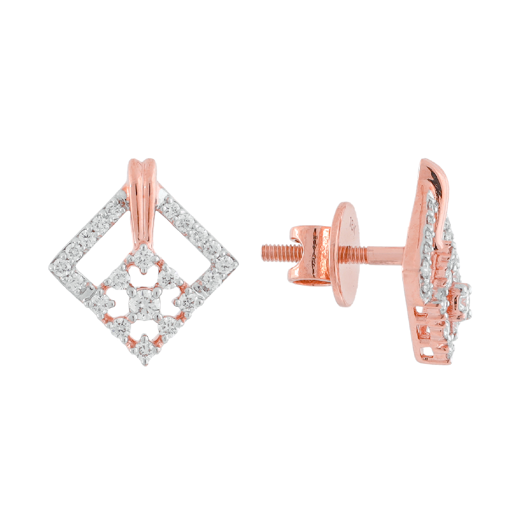 Geometric Diamond Stud Earrings in Rose Gold