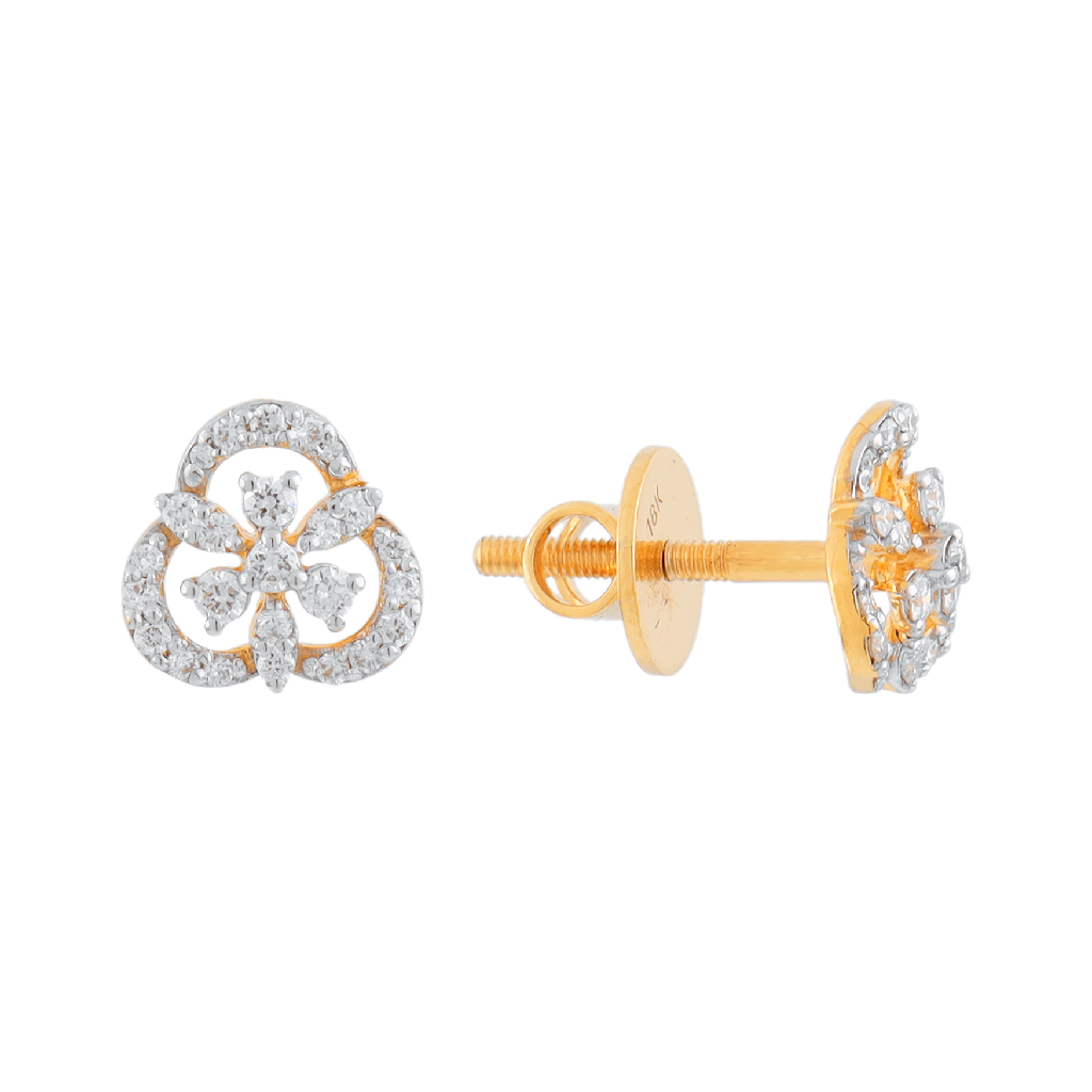 Diamond Floral Stud Earrings in Yellow Gold