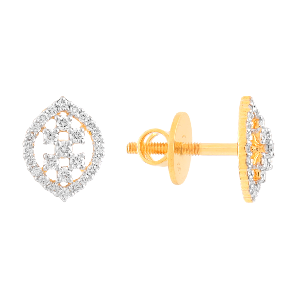 Diamond Geometric Stud Earrings in Yellow Gold